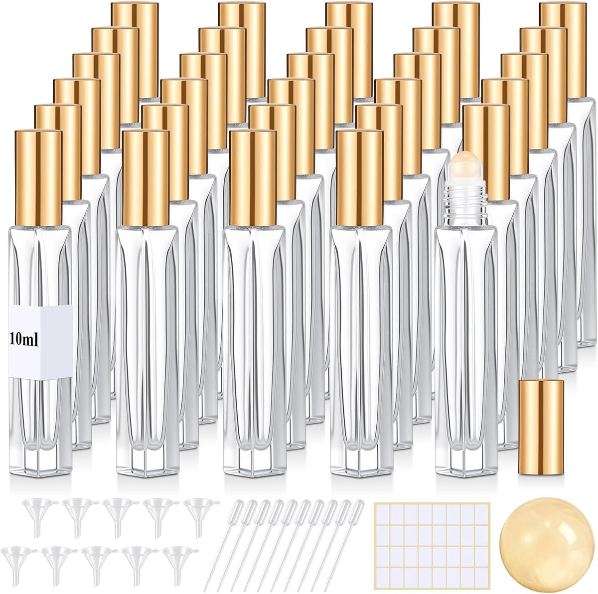 Domensi 30 Pack 10ml Citrine Crystal Roller Bottles for Essential Oils