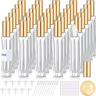 Domensi 30 Pack 10ml/0.34oz Citrine Crystal Roller Bottles for Essential Oils, Refillable Leak-proof Travel Perfume Roll on Bottles for DIY Aromatherapy, Skincare & Samples