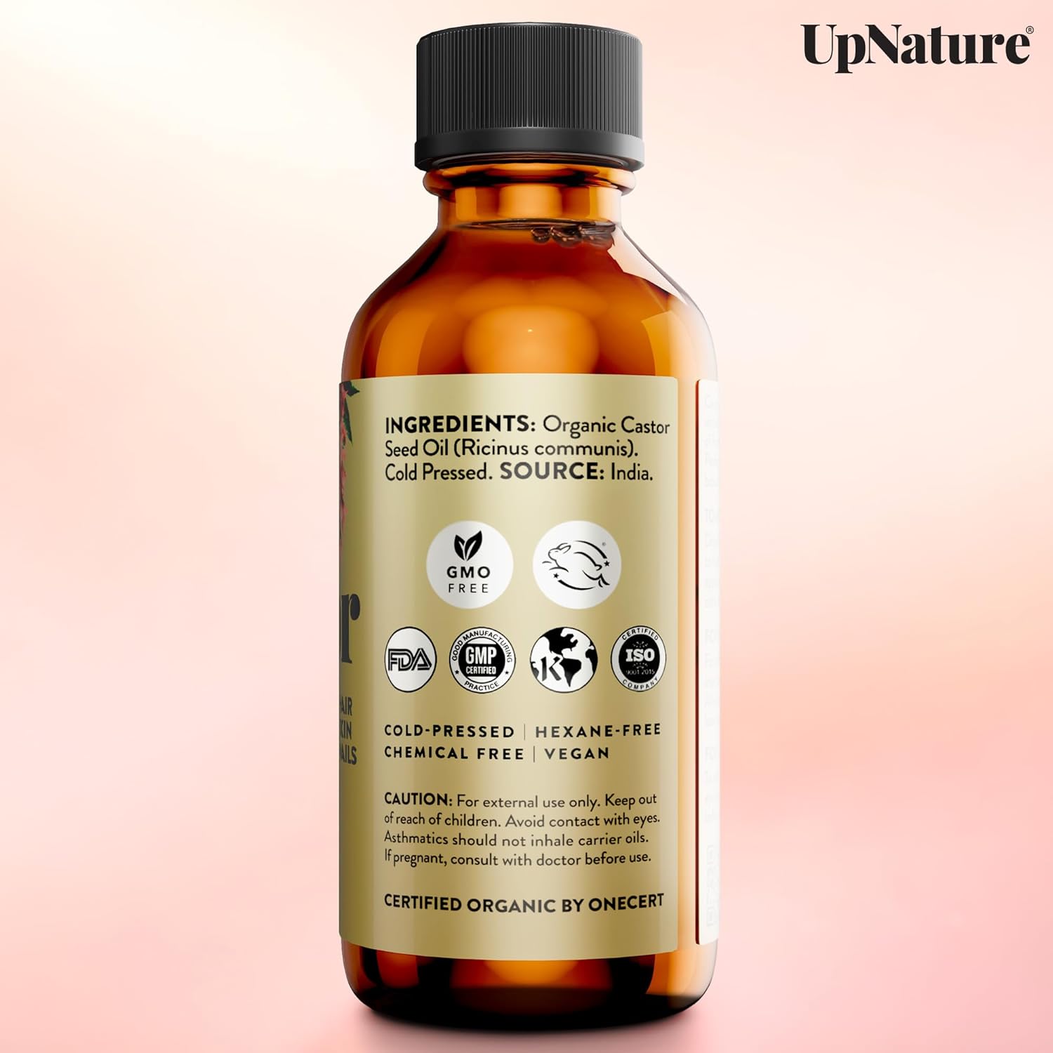 UpNature Lash Serum for Eyelash Growth - 100% USDA Organic Castor Oil for Eyelashes and Eyebrows Hexane Free (2oz Glass Bottle)