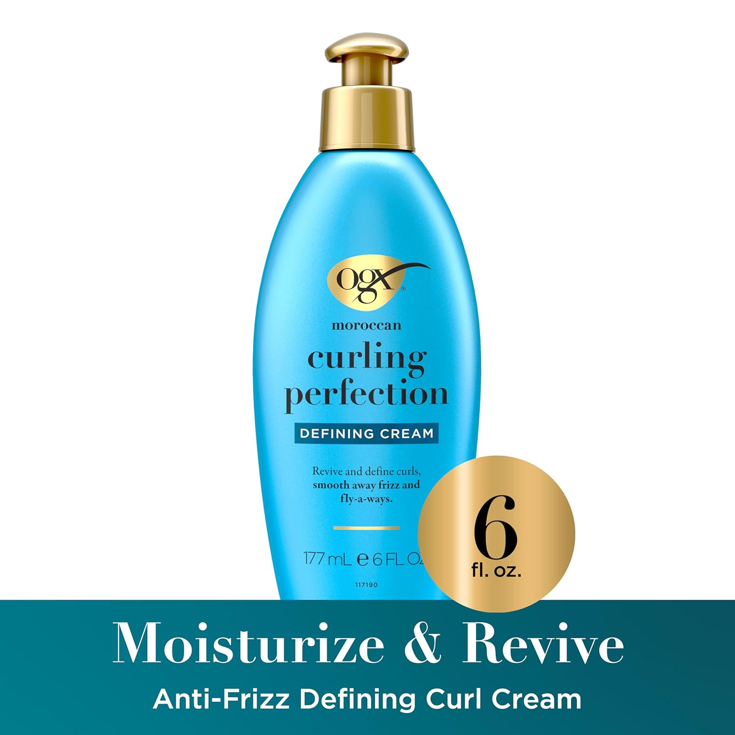 OGX Argan Oil of Morocco Curl-Defining Styling Cream, Anti-Frizz Curl Cream for Curly Hair & All Textures, Cold-Pressed Argan Oil, Paraben-Free, Sulfate-Free Surfactants, Curly Hair Products, 6 oz