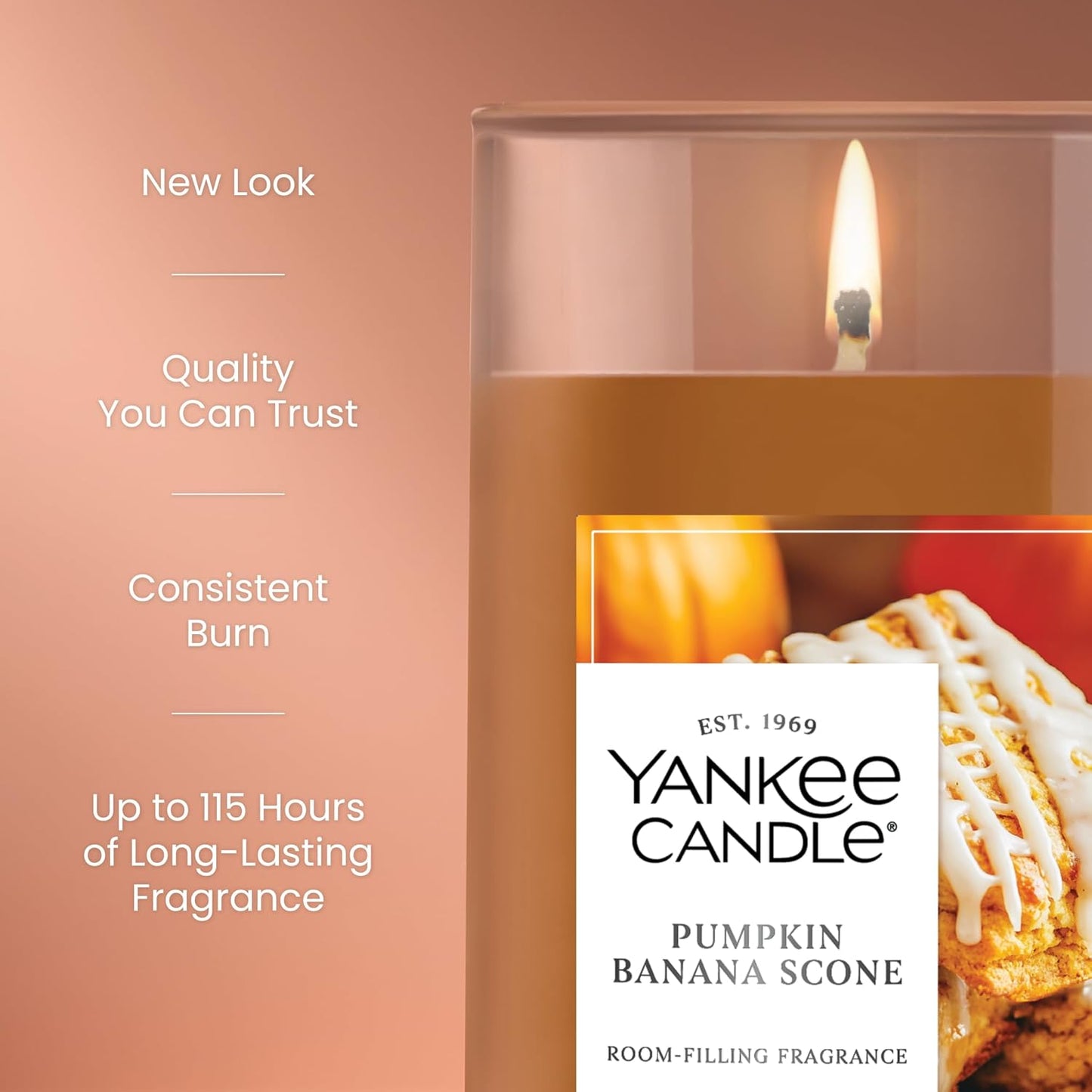 Yankee Candle Medium Pillar Scented Candle with up to 115 Hour Burn Time, Premium Plant Wax Blend for Consistent Burn, 14.25 oz Pillar Candle with Room Filling Fragrance, Pumpkin Banana Scone