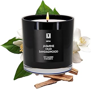 Lulu Candles | Jasmine, Oud & Sandalwood | Luxury Scented Soy Jar Candle | Hand Poured in The USA | Highly Scented & Long Lasting (9 Oz.)