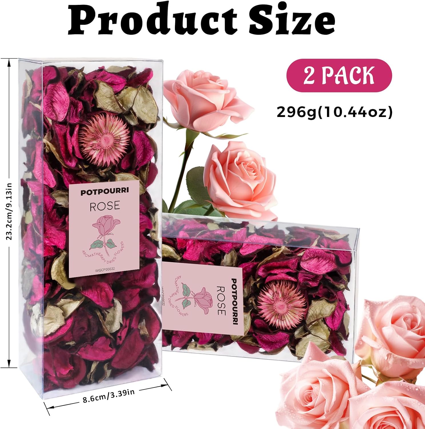 SCENTORINI Potpourri Bags, Summer Potpourri Vase Filler, 10.44 oz Rose Scented Bowl Fillers for Home Decor, Dried Flower for Coastal Bathroom Hotel Beach Vase Decor