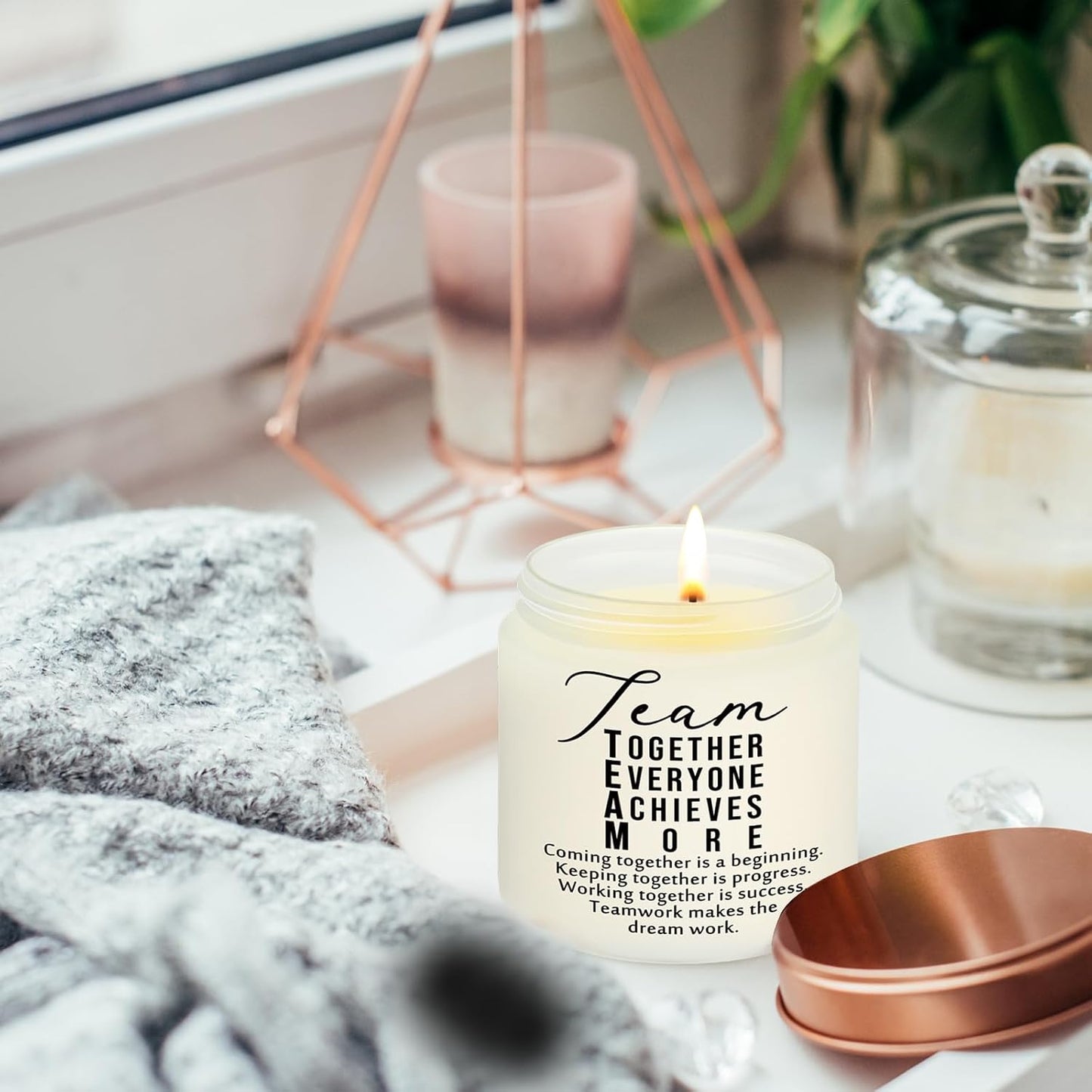 Fumete 10 Pcs Employee Appreciation Gifts Jars Scented Soy Candles 3.5 oz Inspirational Candles Team Thank You Gifts for Nurse CNA Week Gift Coworker Volunteers Teachers Group(White, Team)