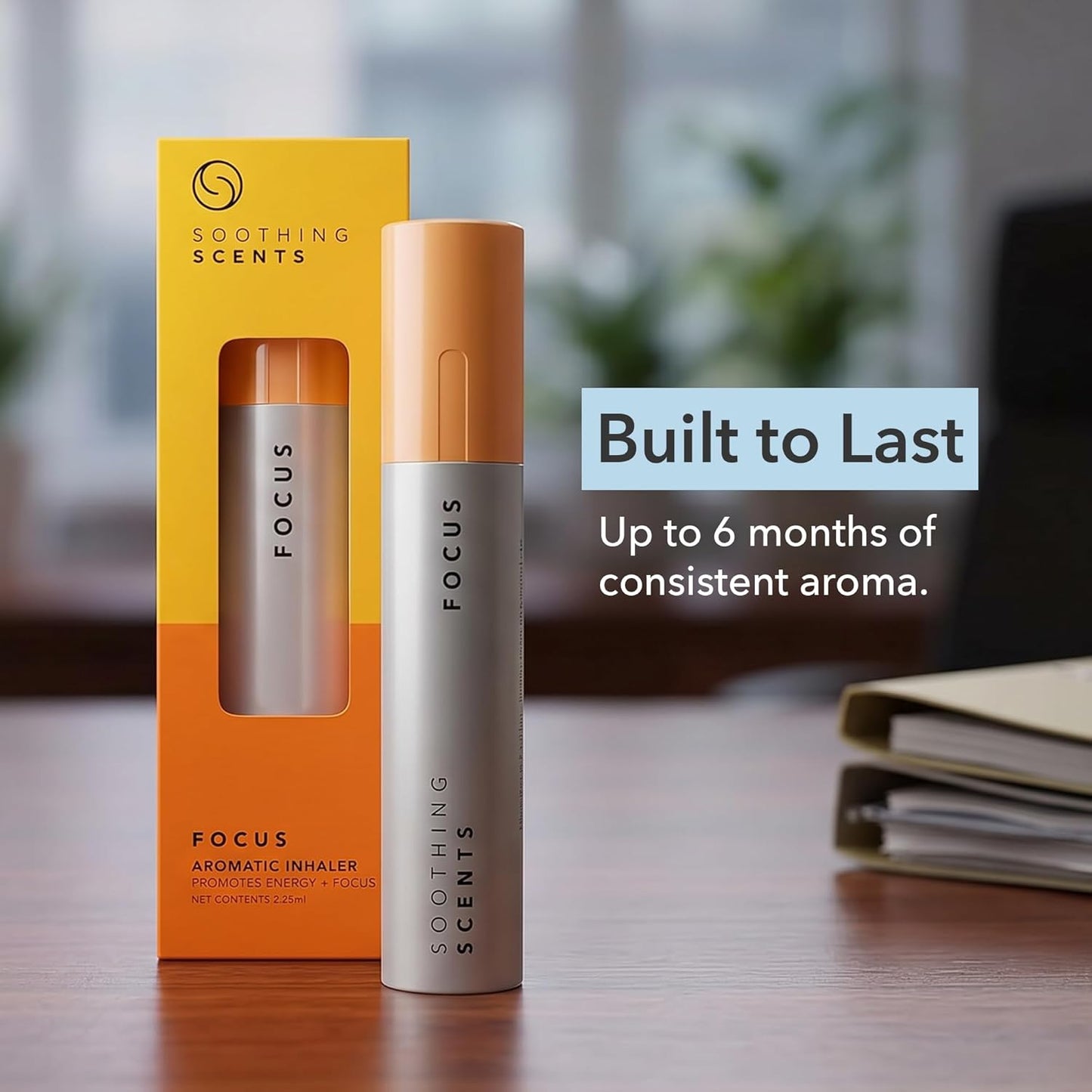 Focus Aromatic Inhaler for Energy & Concentration – Drug-Free Essential Oil Nasal Stick, Natural Vapor Inhalation for Study, Work, & Mental Clarity, 2.25 Milliliters