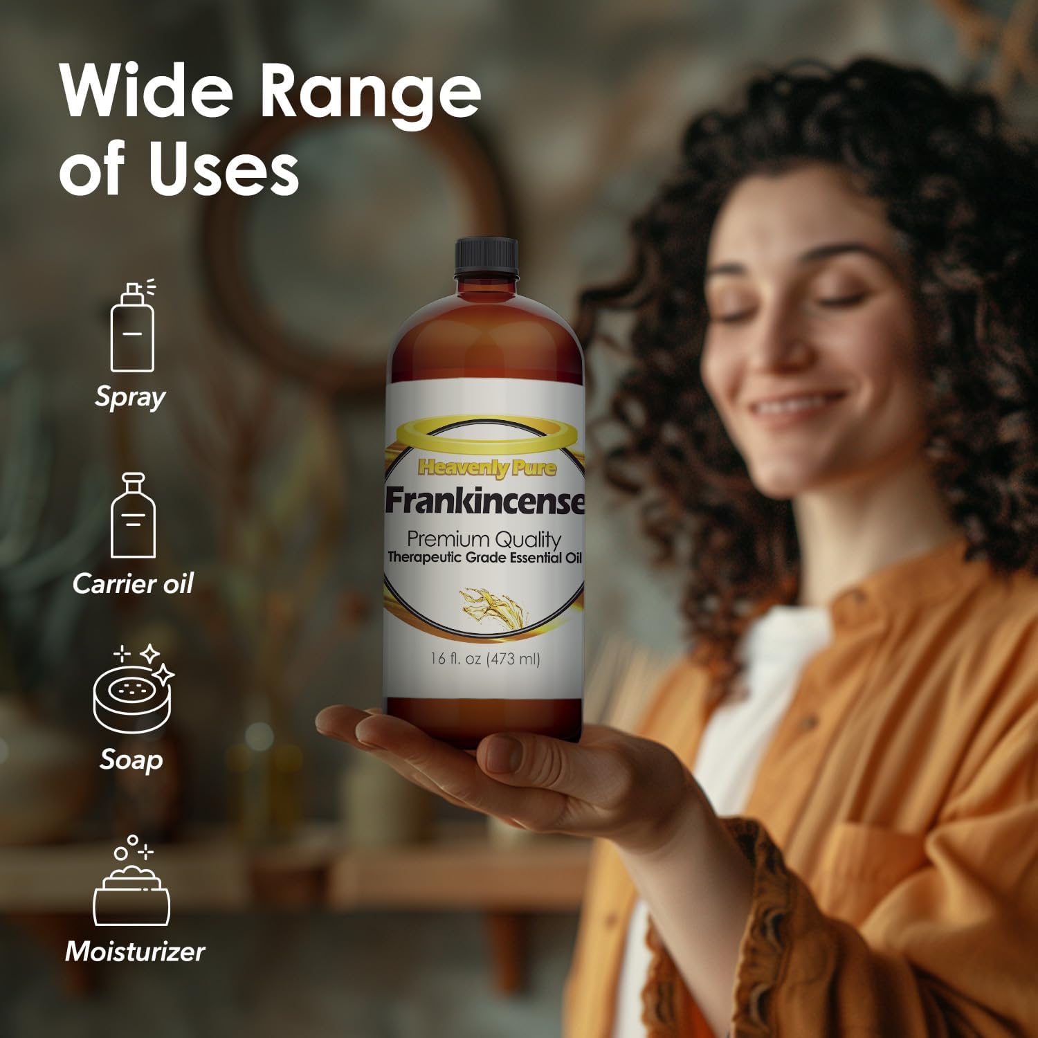 Heavenly Pure Frankincense Essential Oil 16 Fl Oz (Pack of 1) Large Bottle for Aromatherapy Diffusers and DIY Blends