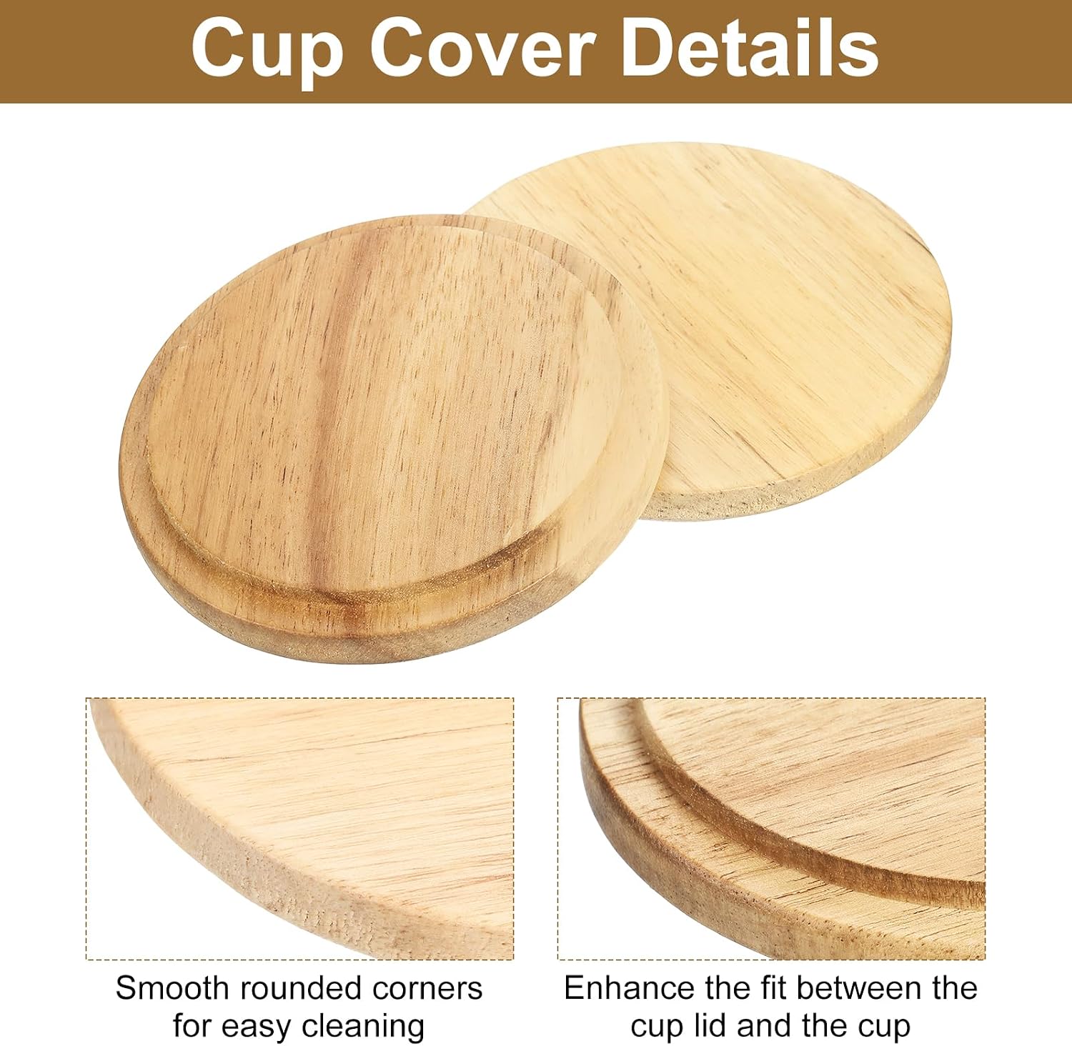 UXCELL 4 PCs Bamboo Coffee Mug Lids (3.19 Inch), Sealed Lid for Tea, Glass & Perfume Candle holder