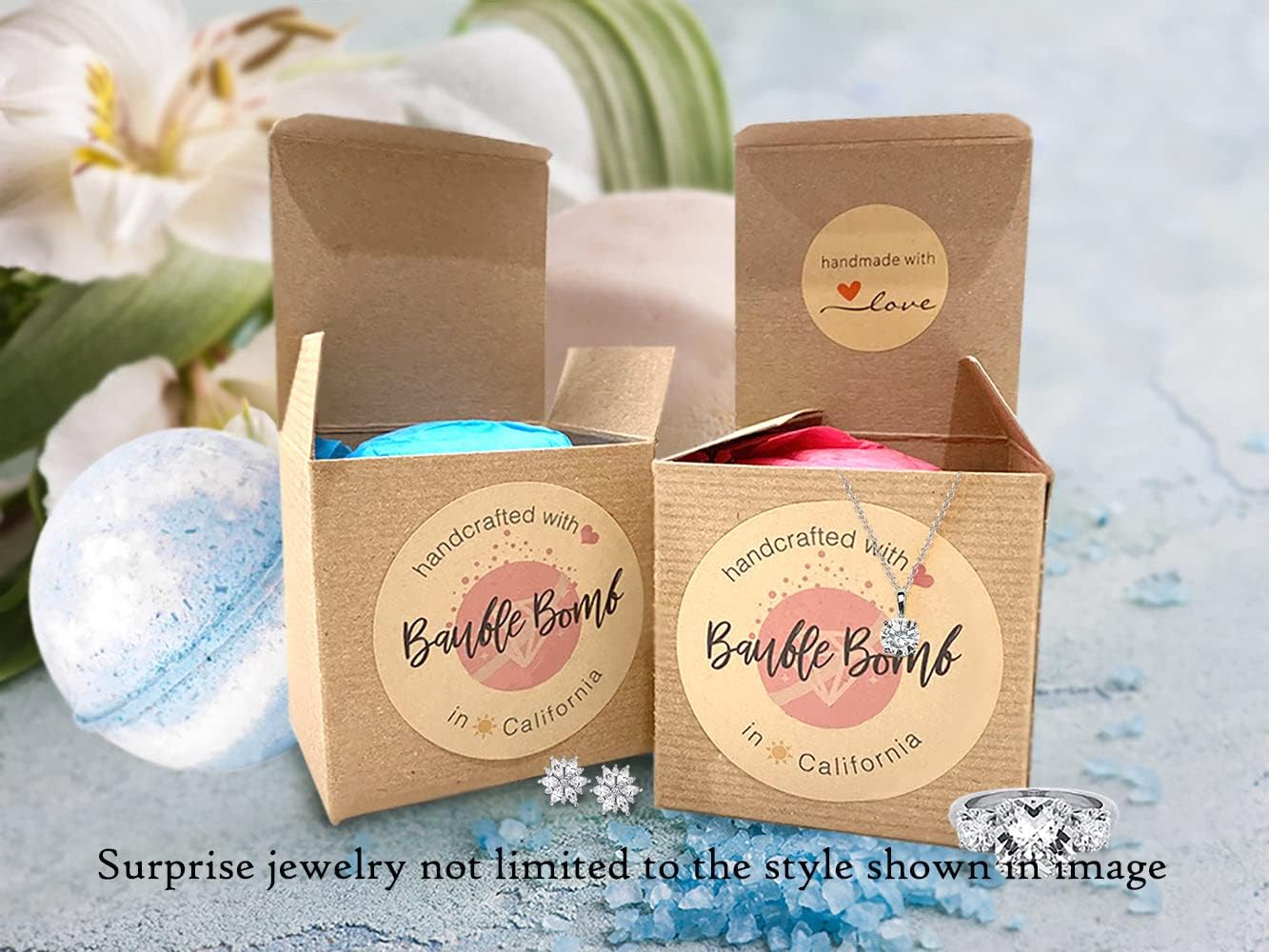 Handmade Bath Bombs with Surprise Earrings Inside for Women, Fresh Scent, Made in USA, Made Without Paraben, Preservatives, Phosphate, Large 10 oz