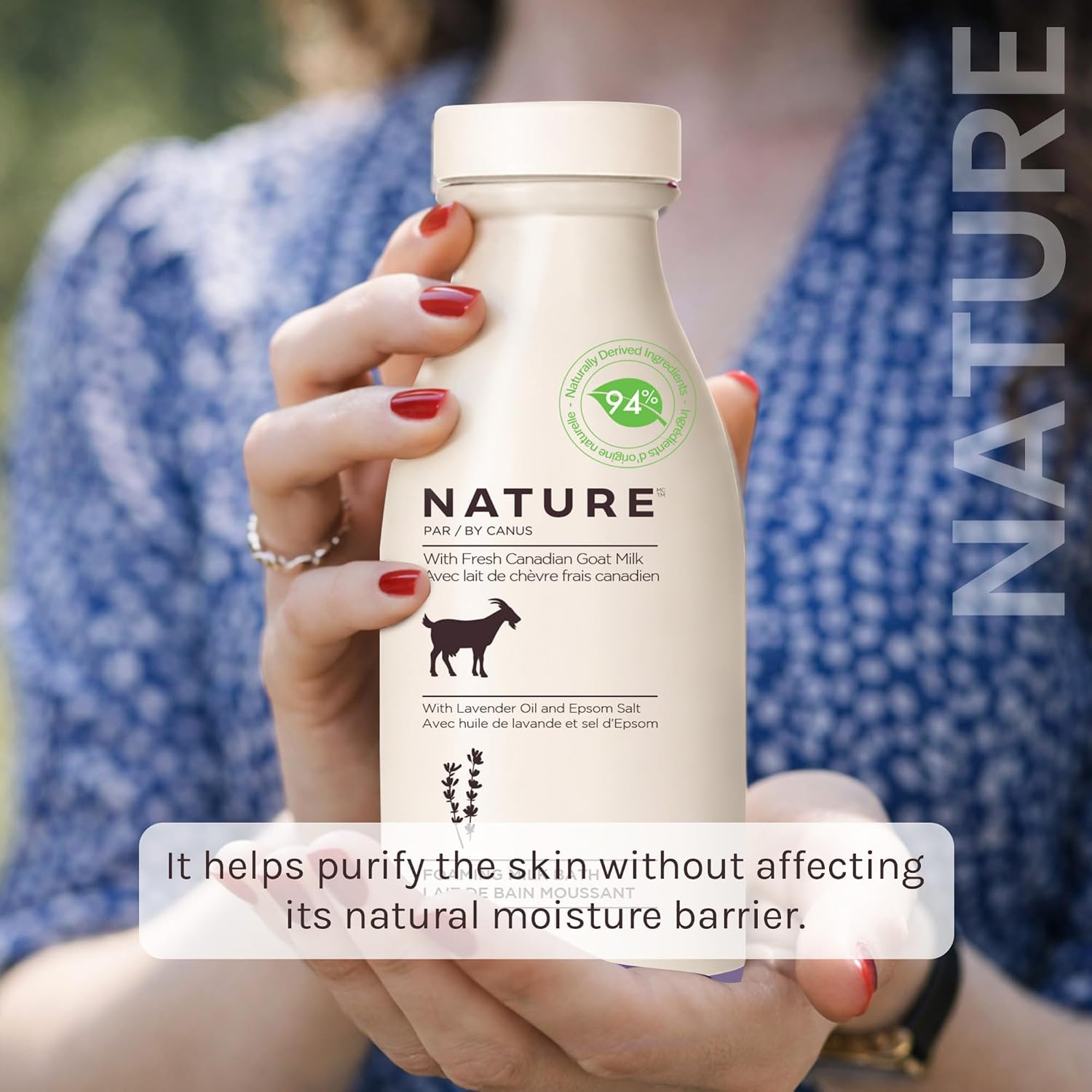 Nature by Canus Foaming Milk Bath, Fresh Canadian Goat Milk, Lavender Oil, Vitamins A B3, Potassium Zinc Selenium, 27.1 Fl Oz