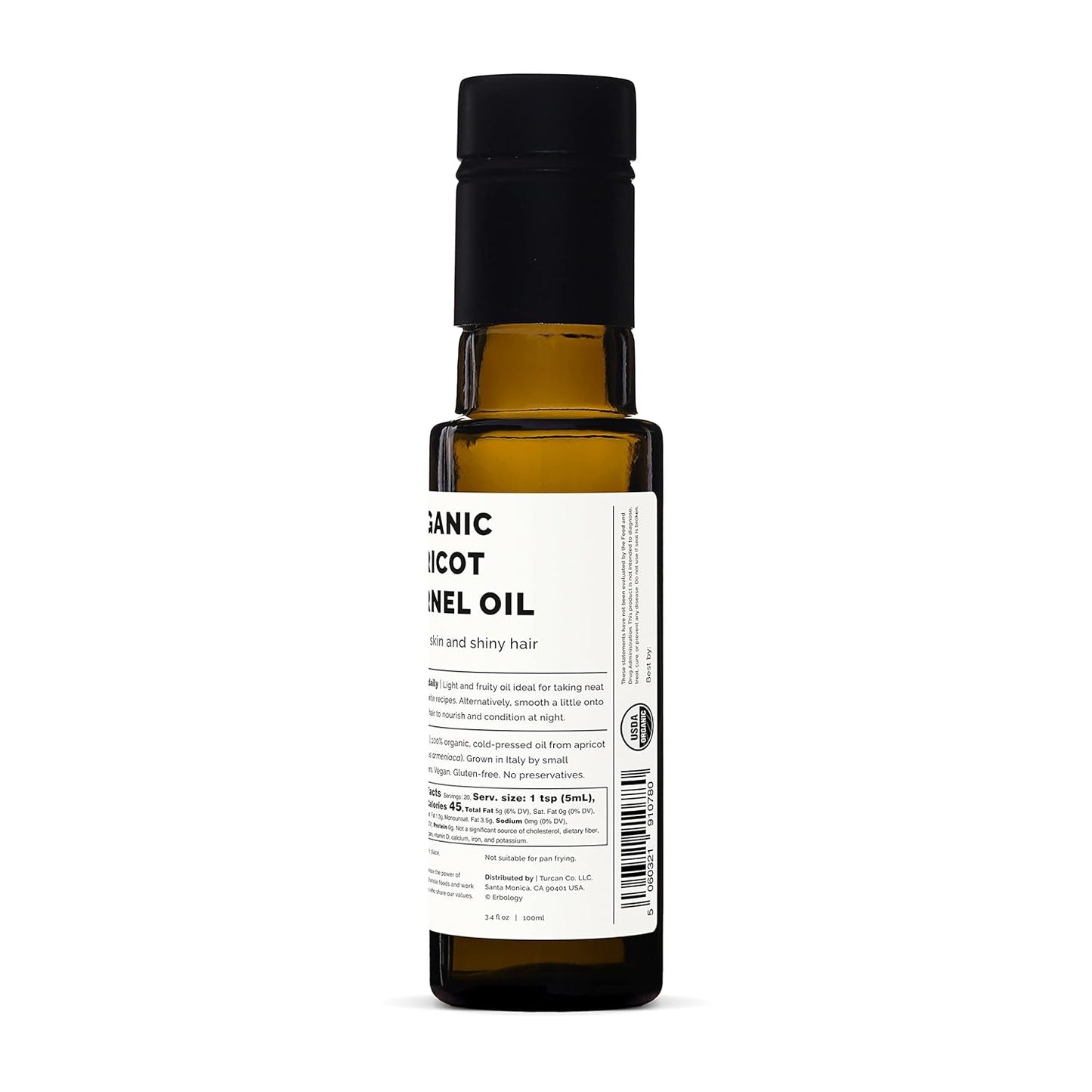 100% Organic Apricot Kernel Oil 100ml - Cold-Pressed - Premium Quality - Skin Health and Gut Health - Straight from Farm in Italy - Non-GMO - No Additives or Preservatives - Recyclable Glass Bottle