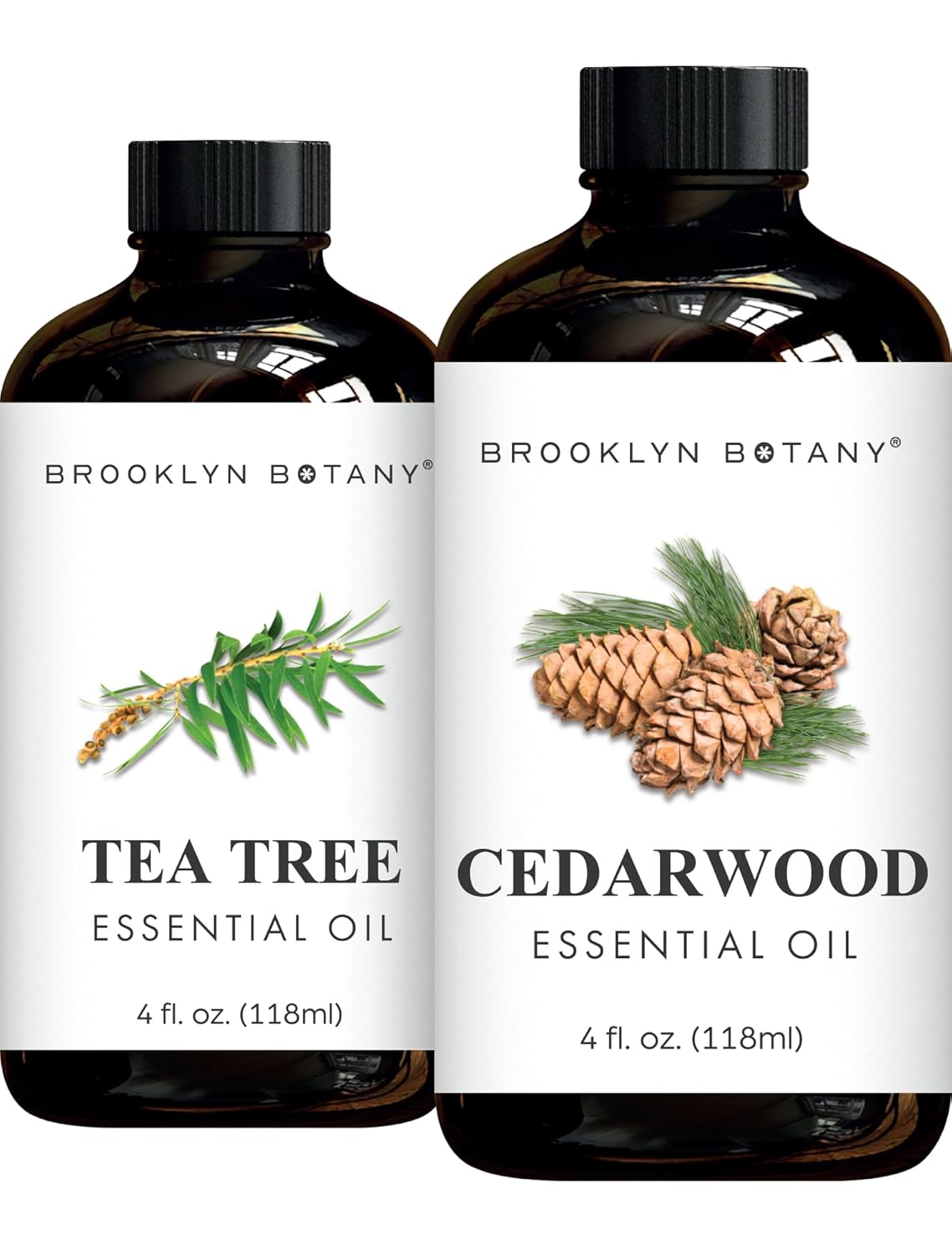 Brooklyn Botany Tea Tree & Cedarwood Essential Oils – 4 Fl Oz (Pack of 2) – 100% Pure & Natural – Grounding & Clarifying Aromatherapy Blend