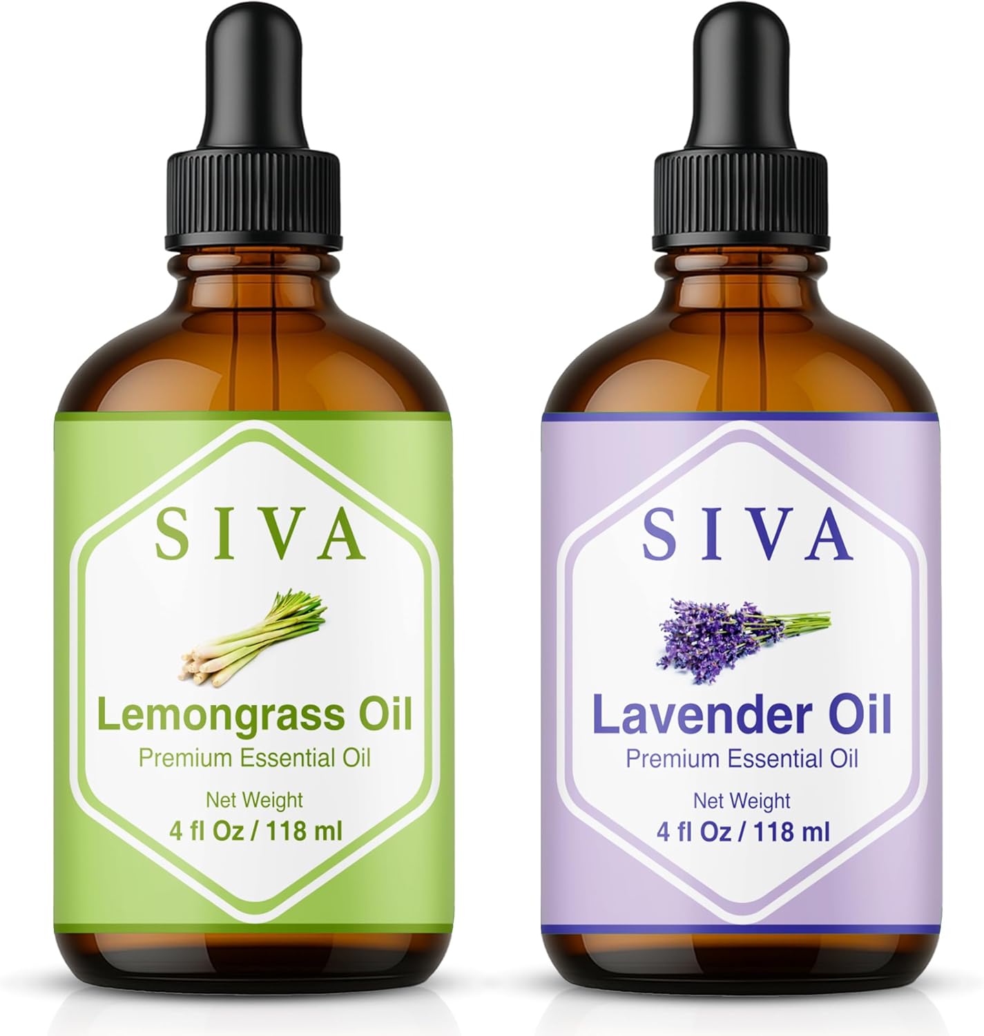 Siva Lemongrass and Lavender Essential Oil 4oz Bundle Super Saver Combo – Premium Grade Value Set for Aromatherapy, Skincare and Haircare