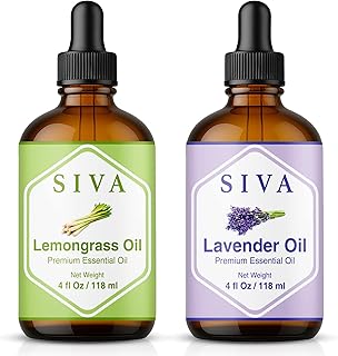 Siva Lemongrass and Lavender Essential Oil 4oz Bundle Super Saver Combo – Premium Grade Value Set for Aromatherapy, Skincare and Haircare