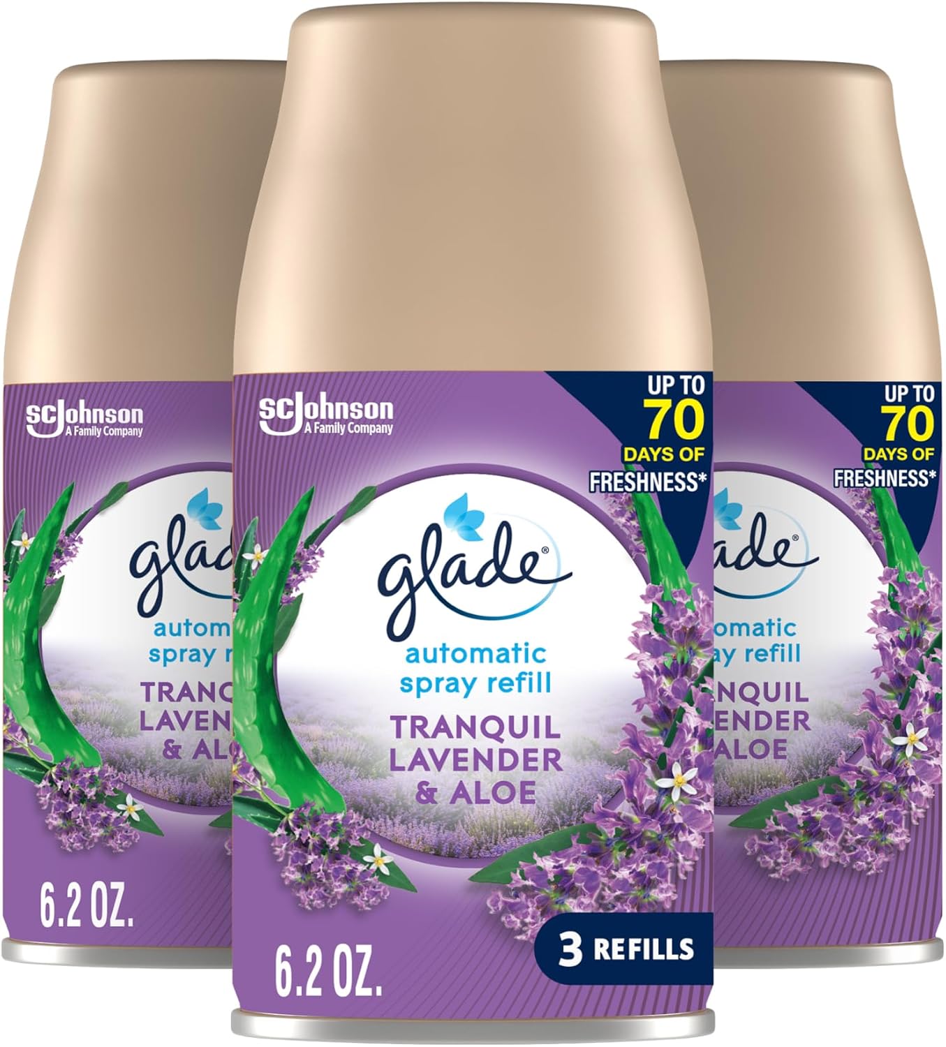 Glade Automatic Spray Refill, Air Freshener for Home and Bathroom, Tranquil Lavender & Aloe, 6.2 Oz, 3 Count