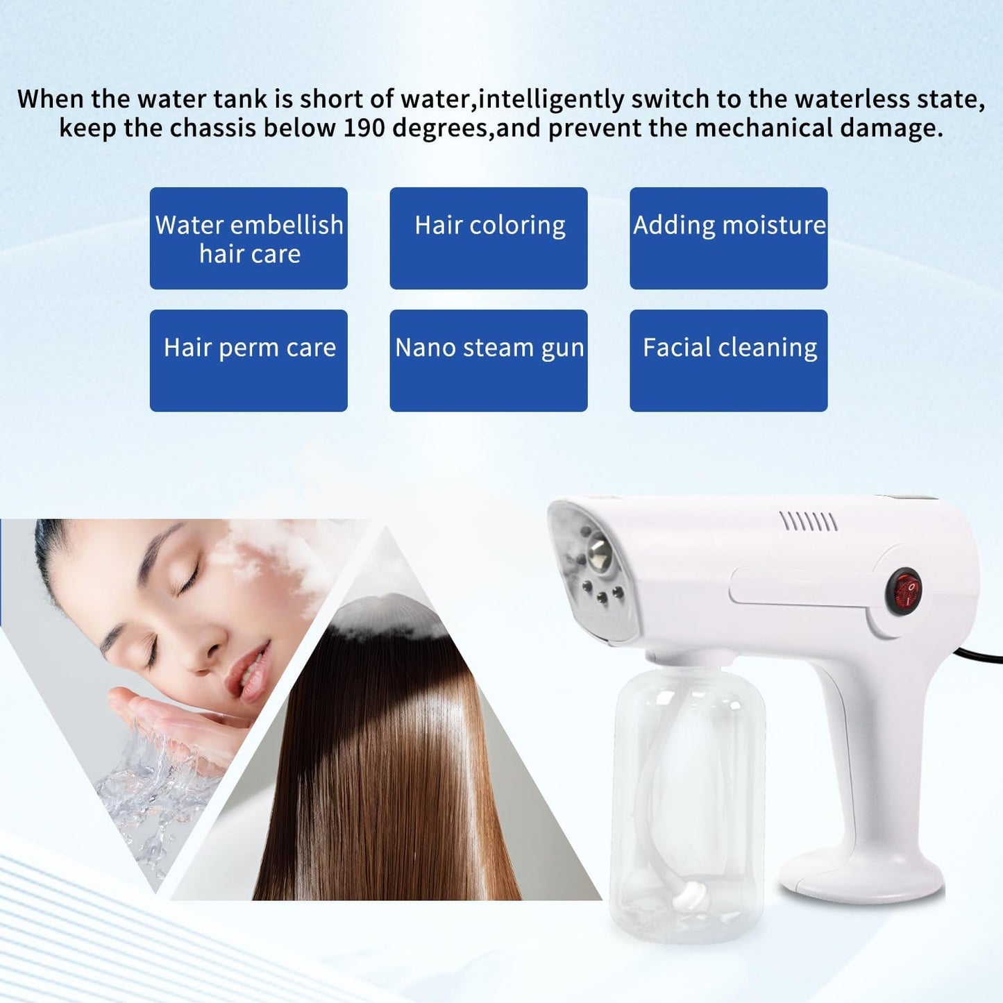 Portable Nano Atomizer with Red Blue Light Mist Gun Barber Hair Care Steamer Micro Mist Sprayer
