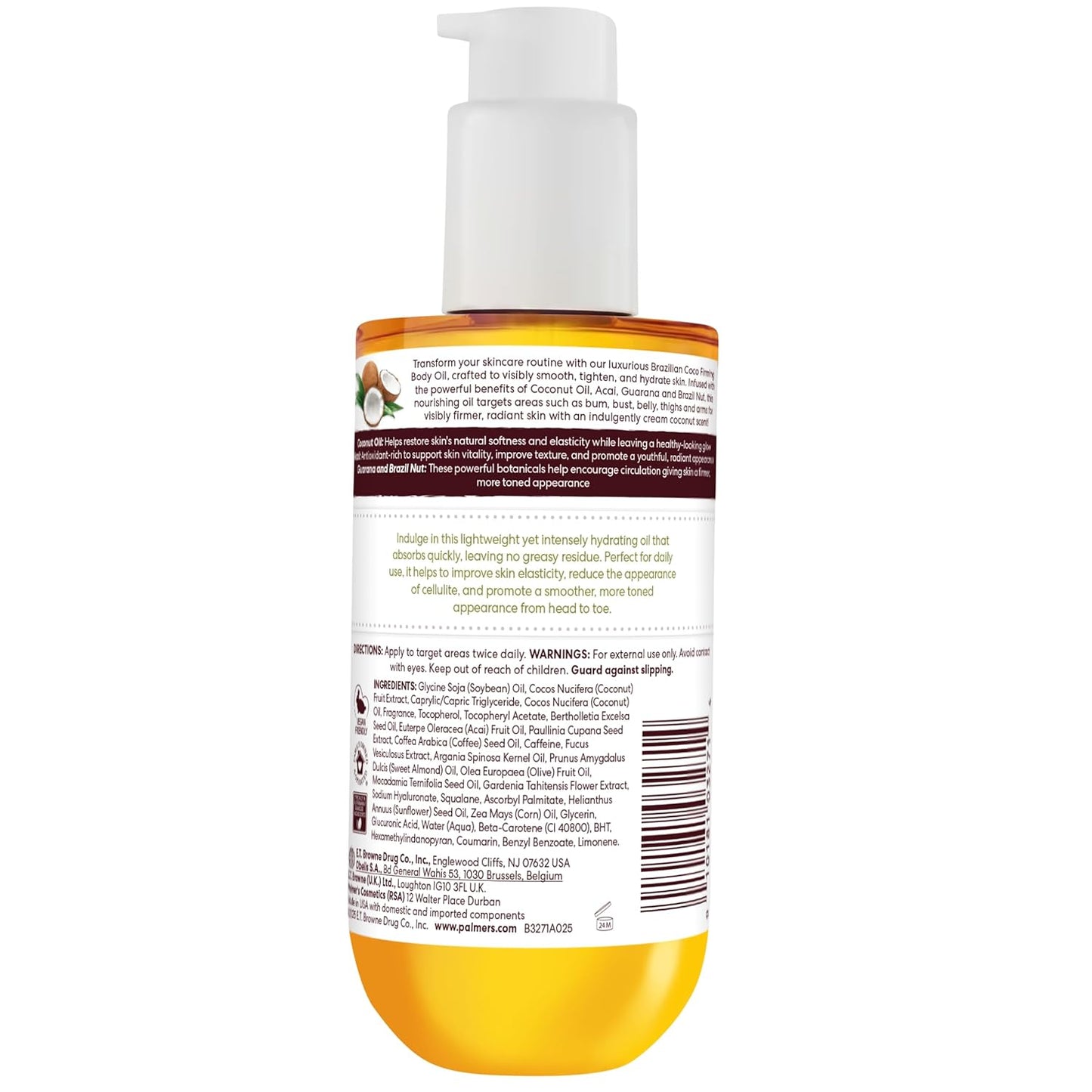 Palmer's Coconut Oil Formula Brazilian Coco Firming Body Oil with Vitamin E, 6.5 Fl Oz, Helps with Skin Tightening & Firming of Bum, Bust & Belly, Provides 48Hr Moisture, Dermatologist Approved
