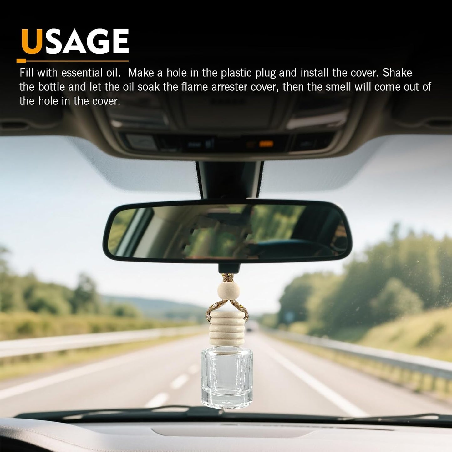 5 PCS Car Diffuser Air Freshener Bottles with Hanging Rope, 8 ML Refillable Empty Glass Essential Oil Diffuser Vent Clip & Wooden Caps Sticks, Universal Aromatherapy Diffusers for Most Cars