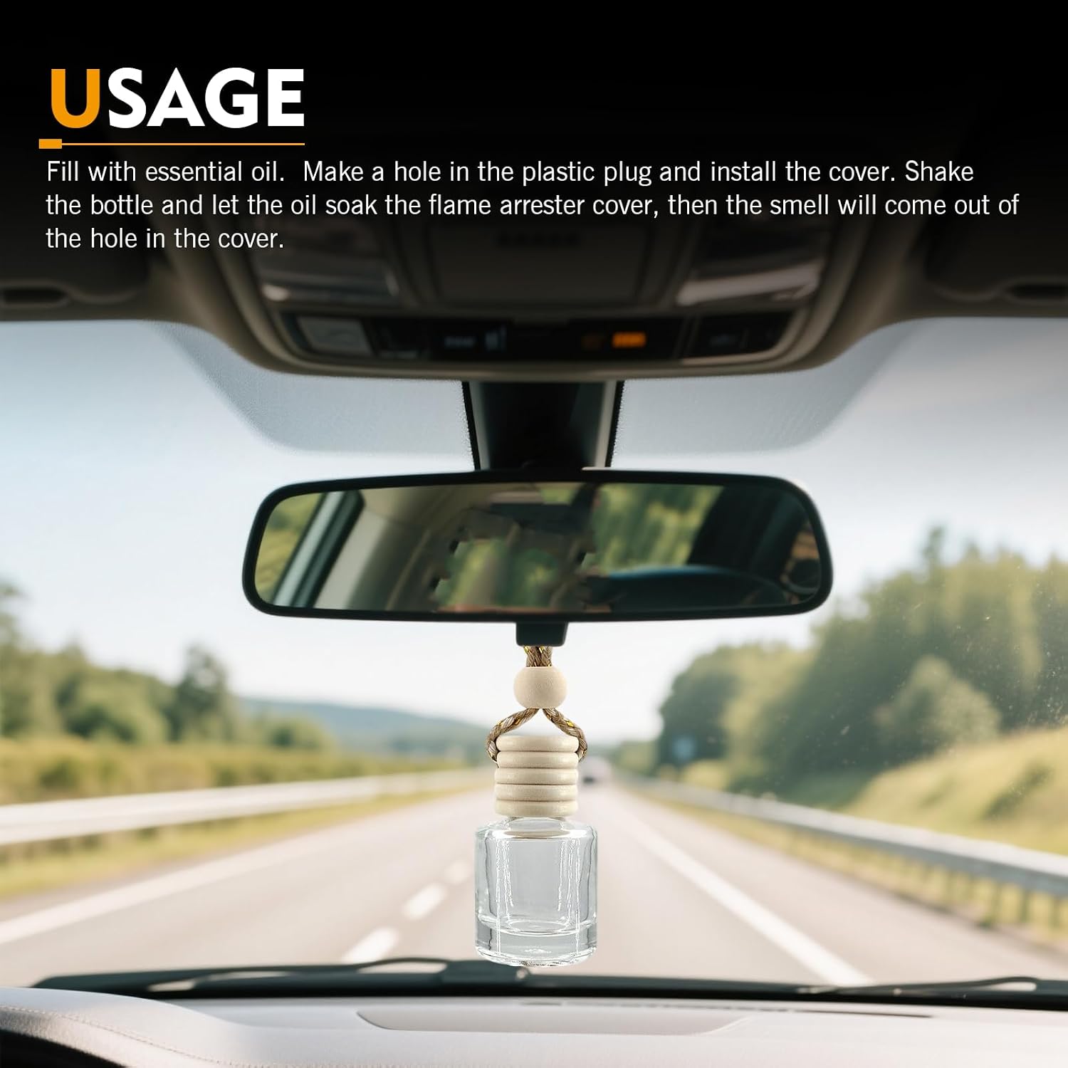 5 PCS Car Diffuser Air Freshener Bottles with Hanging Rope, 8 ML Refillable Empty Glass Essential Oil Diffuser Vent Clip & Wooden Caps Sticks, Universal Aromatherapy Diffusers for Most Cars