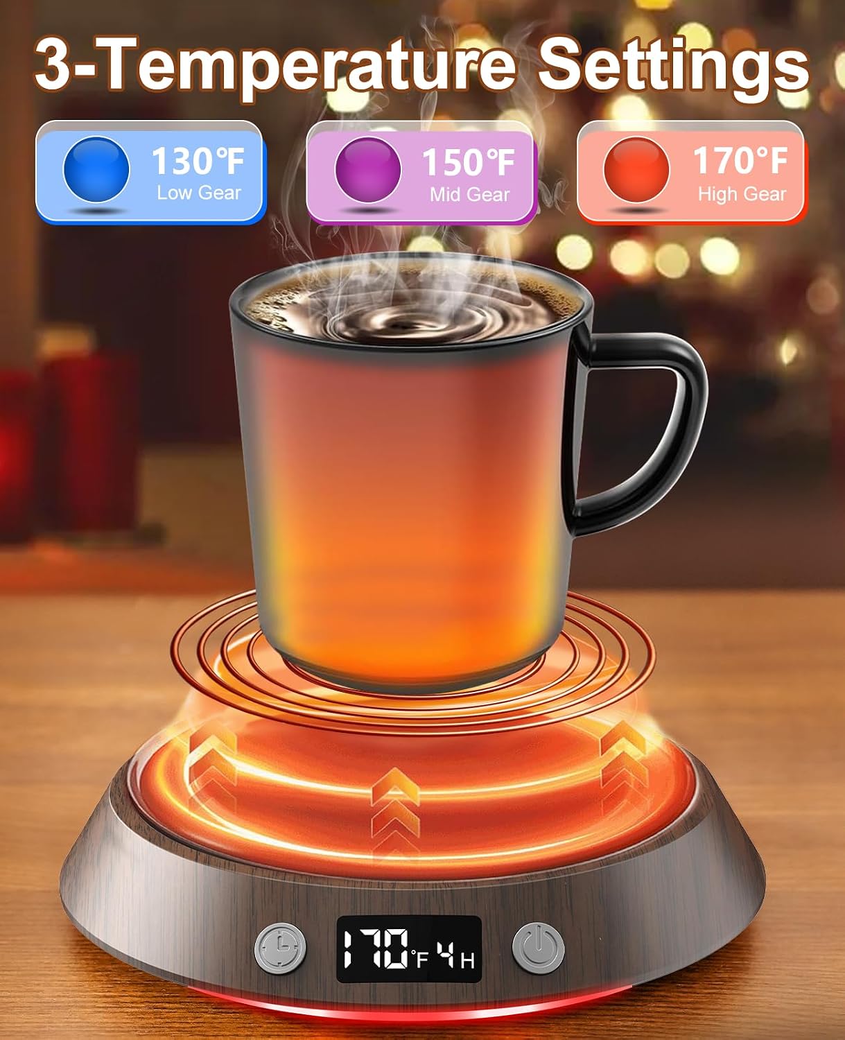 Kepwam Coffee Mug Warmer - 50W Electric Coffee Warmer for Desk 3 Temp Settings & 2-9 Timer Smart Cup Warmer for Desk Candle Warmer Plate with LED Lights Beverage Tea Milk Warmer for Home & Office