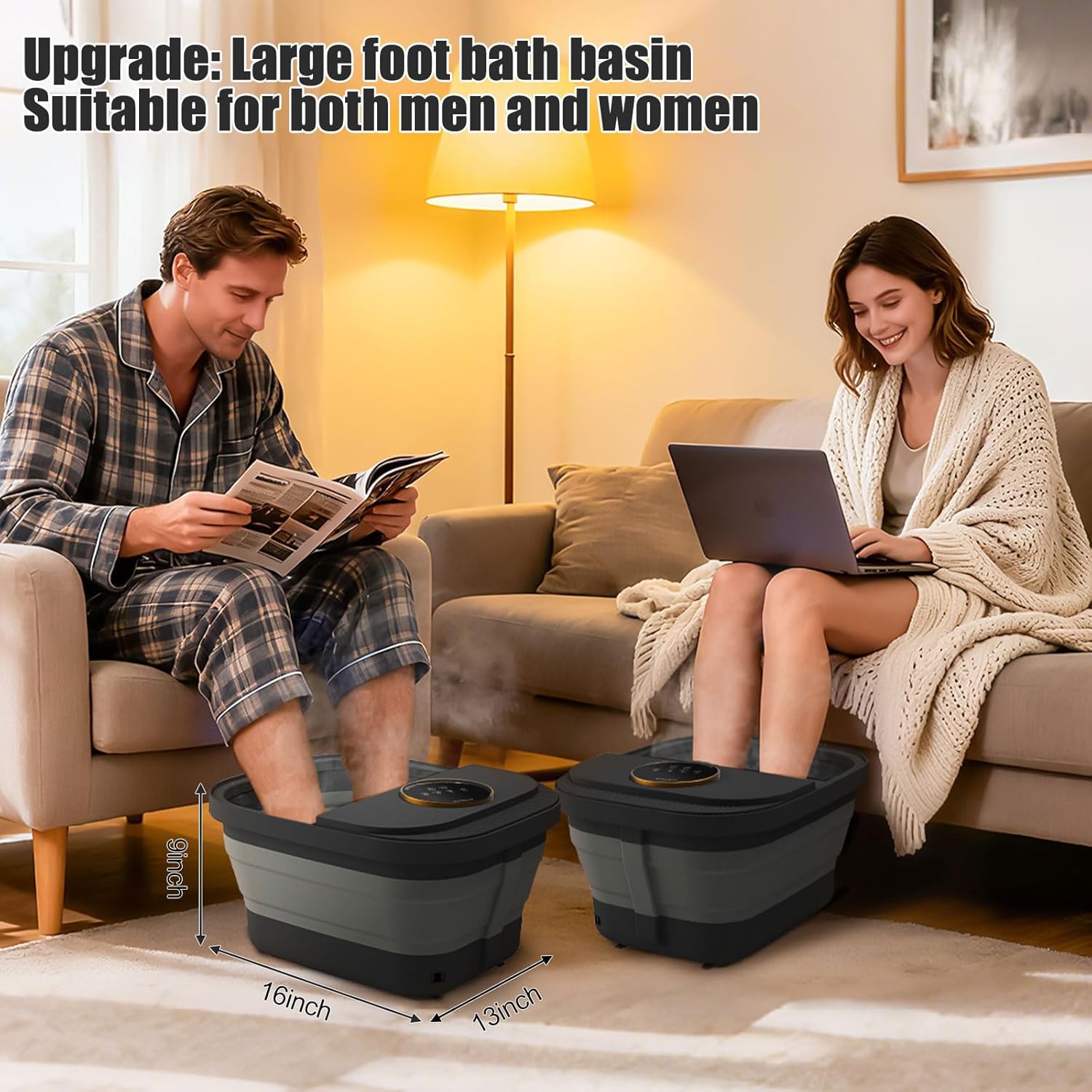 Foot Spa Bath Massager with Heat, Bubble, Temperature Control, Remote Control, Touchscreen, Pumice Stone, Pedicure Foot Spa Gift for Man Women Mother Father (Plus Size)