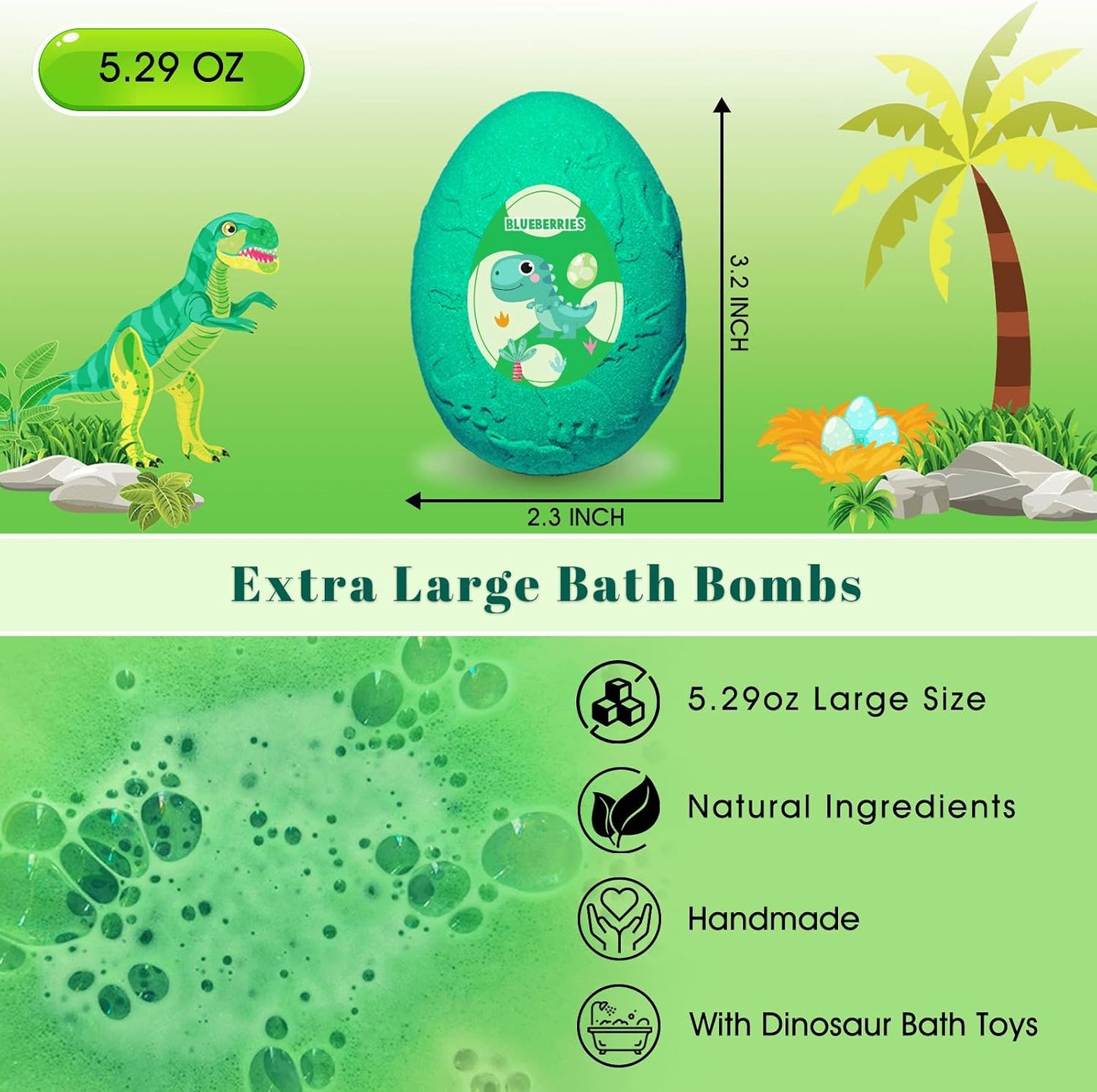 Kids Bath Bombs with Surprise Inside, XXL Large Dinosaur Bath Bombs 8pcs Bath Bomb Set with Toys Inside, Dino Toy Gifts for Kids Age 3 4 5 6 7 8 9 10 11 12