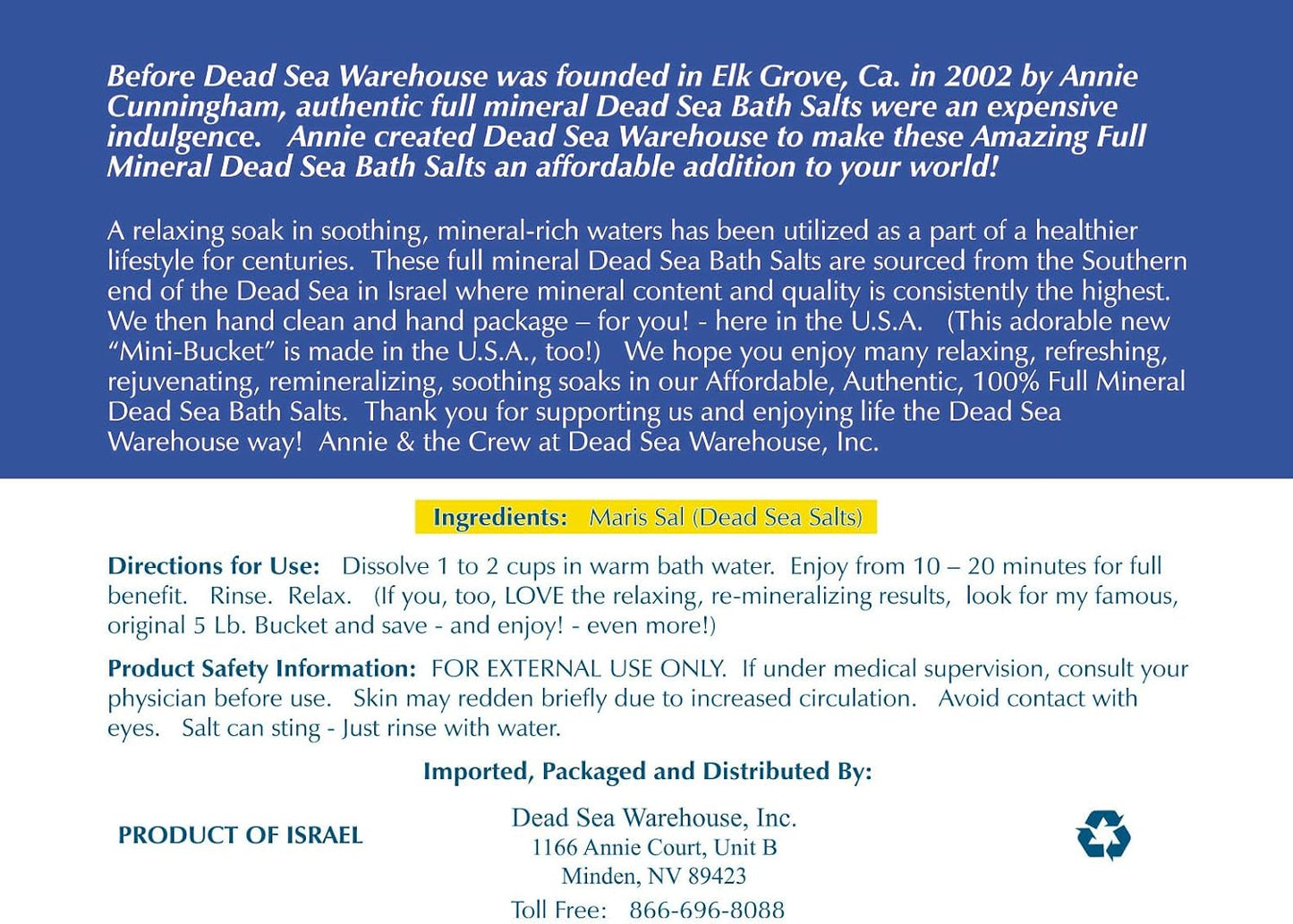 Dead Sea Warehouse – 100% Dead Sea Mineral Bath Salts – Great for Soothing Muscles Aches, Relaxation, Alleviate Skin Issues - Unscented - 2lbs (Pack of 1)