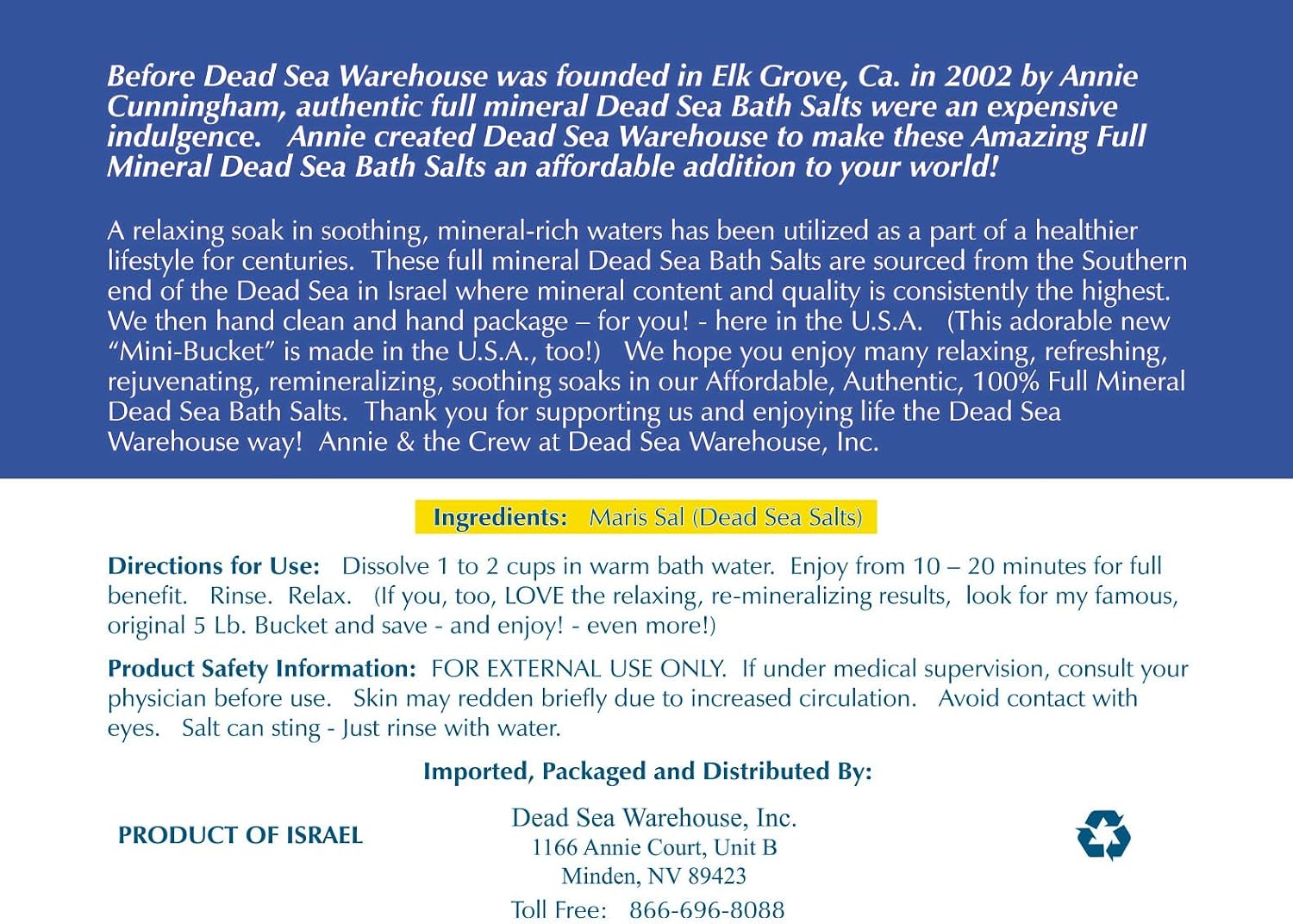 Dead Sea Warehouse – 100% Dead Sea Mineral Bath Salts – Great for Soothing Muscles Aches, Relaxation, Alleviate Skin Issues - Unscented - 2lbs (Pack of 1)