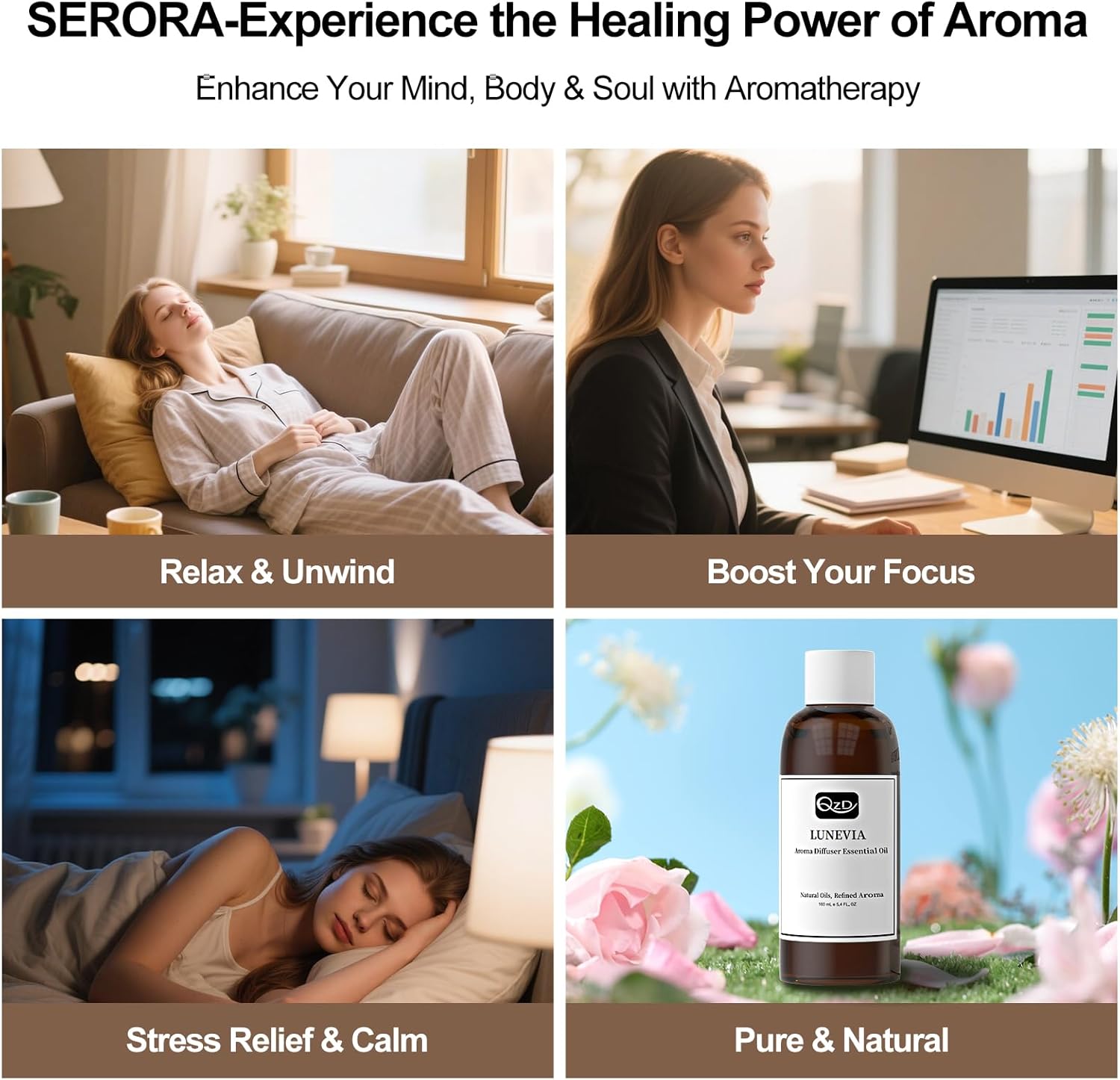 SERORA Aroma Oil – 160ML Soft Floral & Vanilla Scent Refill for Cold Air Diffuser, Raspberry & Ylang-Ylang Notes, Gentle Essential Oil for Daily Relaxation & Calm Home Fragrance
