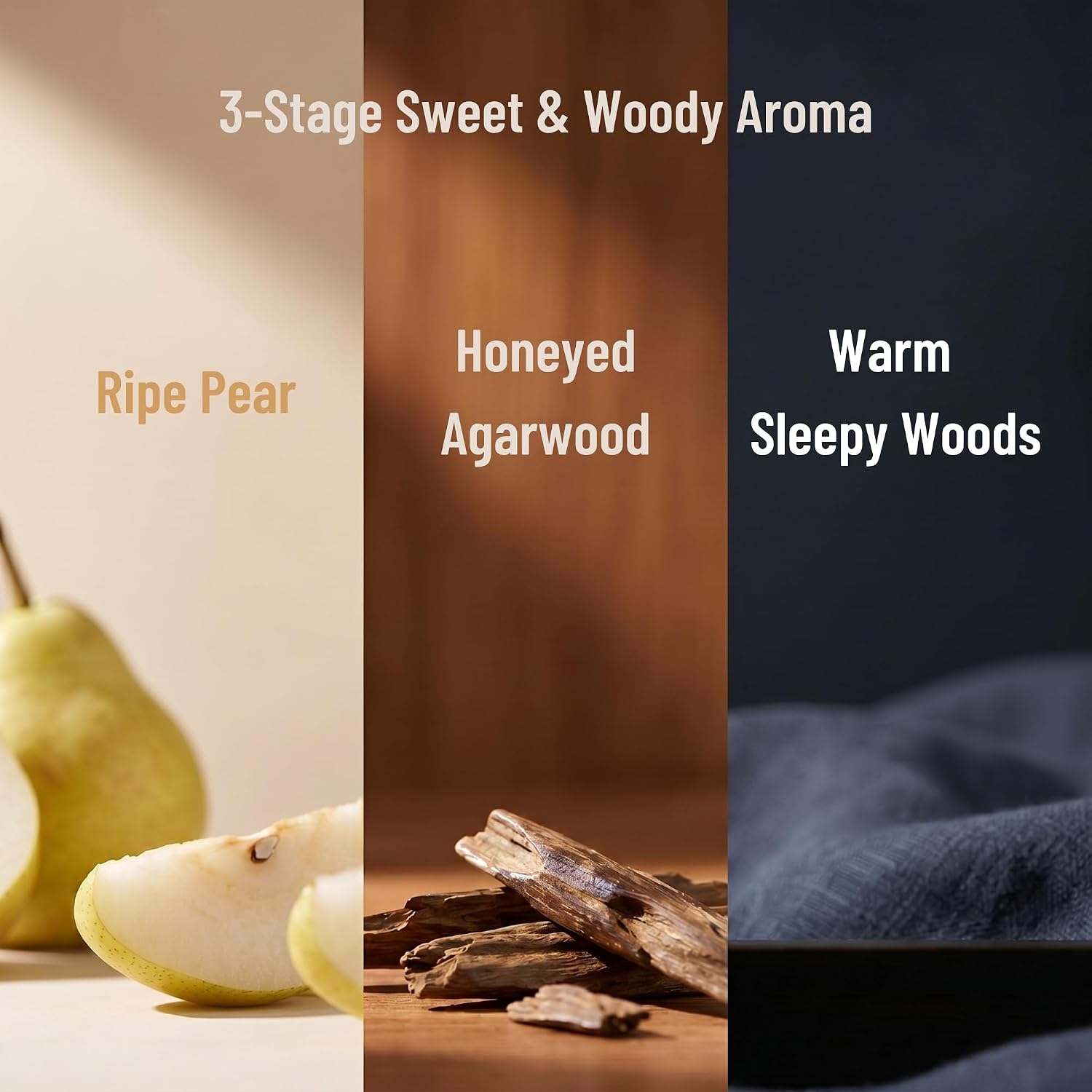 Pear-Steamed Sandalwood Incense Sticks with Agarwood — 20 Hand-Rolled Sticks, 3-Stage Scent (Fresh Pear to Milky Wood), Low Smoke, 30 Min Burn, Natural Incense for Meditation & Bedtime Ritual