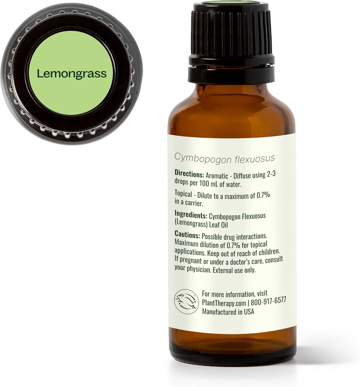 Plant Therapy Lemongrass Essential Oil, 30 mL (1 oz), 100% Pure, Undiluted Essential Oil, Great for Deodorizing the Air and Supporting Immune System