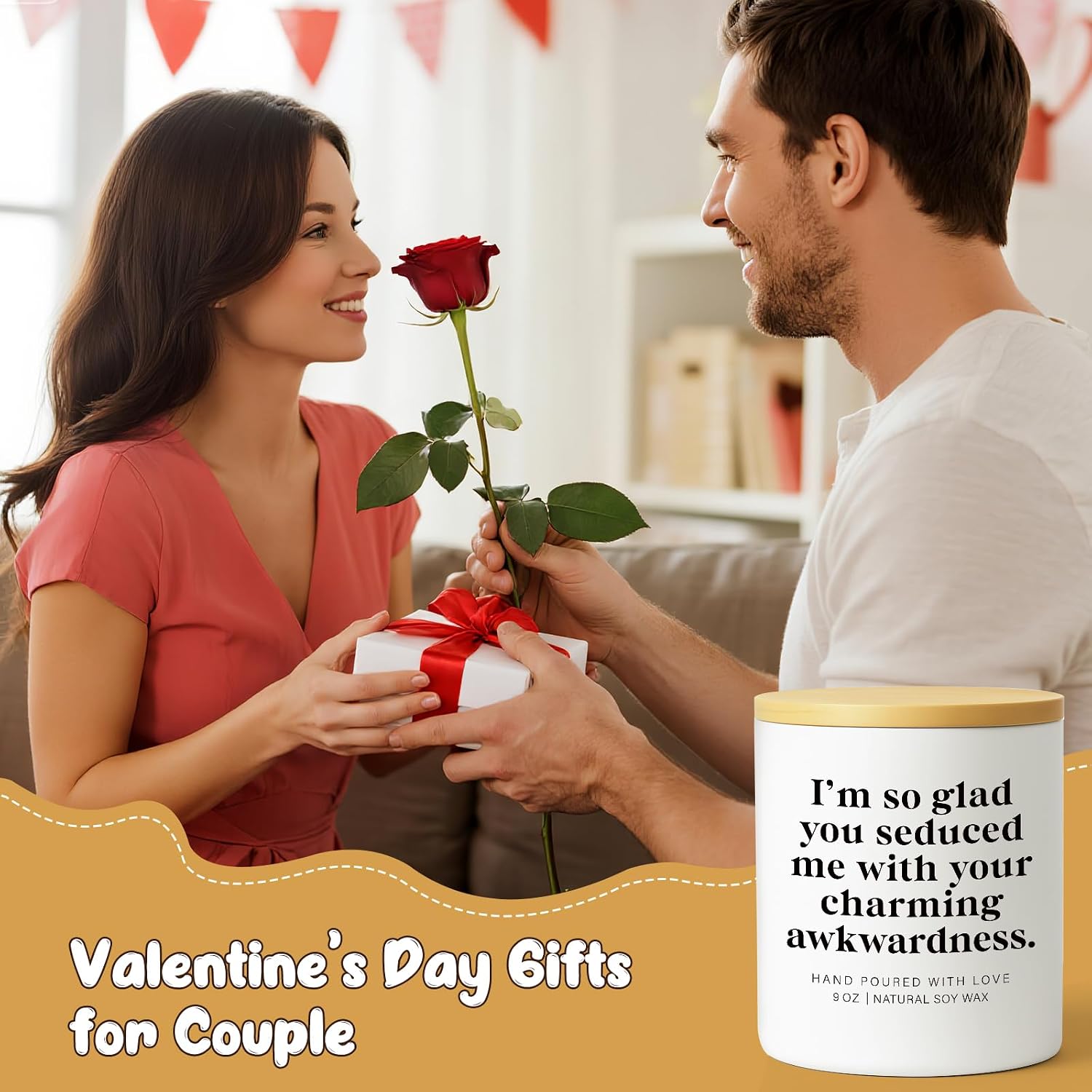 Gifts for Him Her Couples Valentine’s Day Candle – Cute & Funny Gift for Boyfriend, Girlfriend or Partner Anniversary Valentine Birthday Gift Hand-Poured Soy Wax Scented Candle for Couples