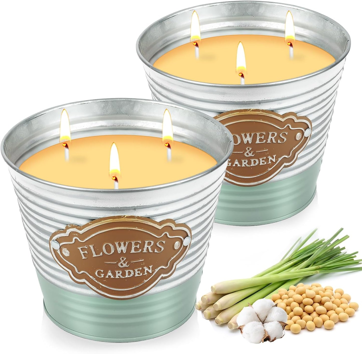 Citronella Candles Outdoor,2 Pack Large Citronella Candles,3-Wick Natural Soy Wax Lemongrass Candle,180 Hours Long Lasting Burning Outdoor Candle for Patio Yard Balcony Camping & Home Decor