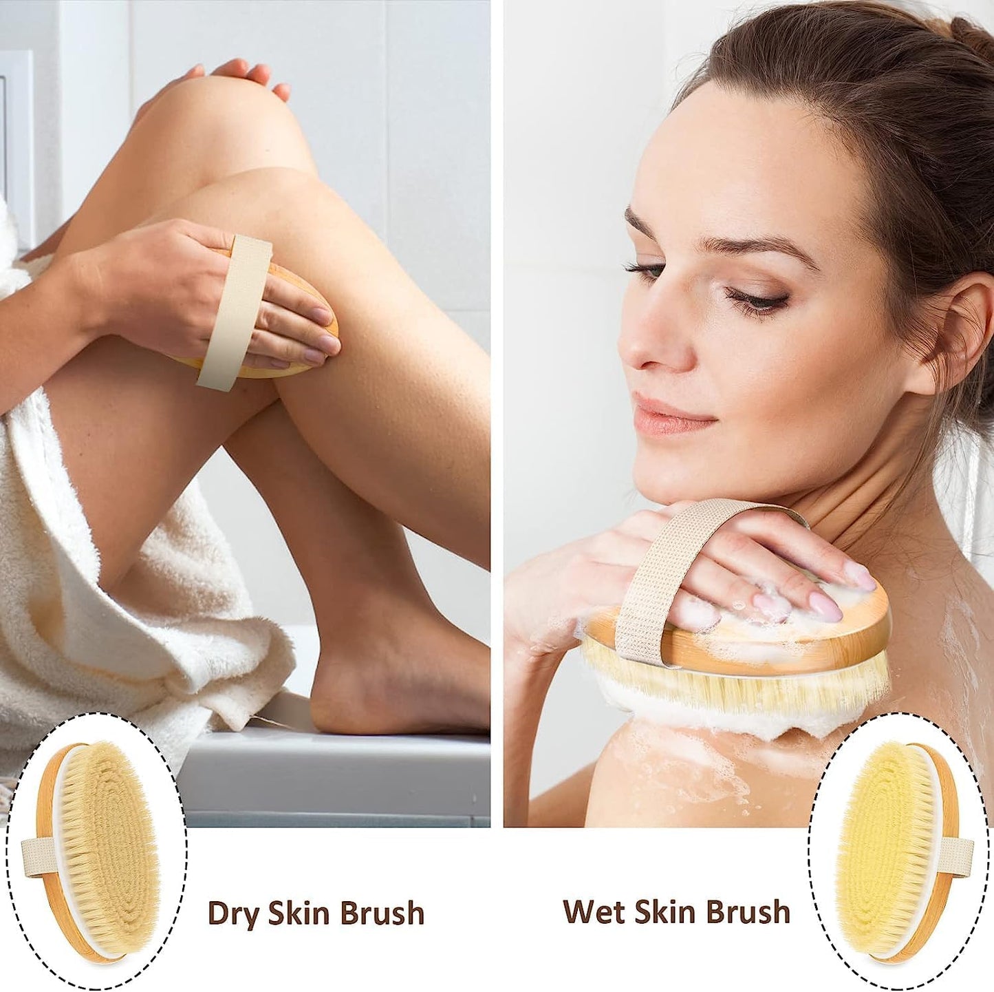 Metene 2 Pack Dry Body Brushes, Exfoliating Body Scrubbers, Natural Bristles for Dry Skin, Improve Circulation, Stop Ingrown Hairs, Reduce Acne and Cellulite (G7130)