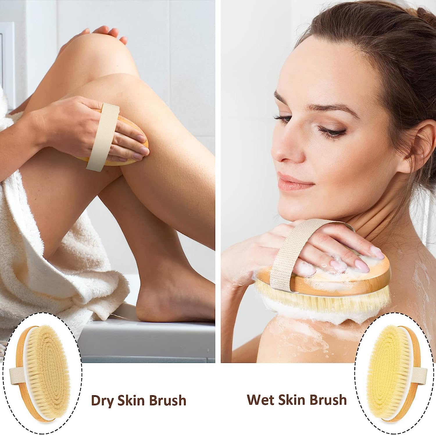 Metene 2 Pack Dry Body Brushes, Exfoliating Body Scrubbers, Natural Bristles for Dry Skin, Improve Circulation, Stop Ingrown Hairs, Reduce Acne and Cellulite (G7130)