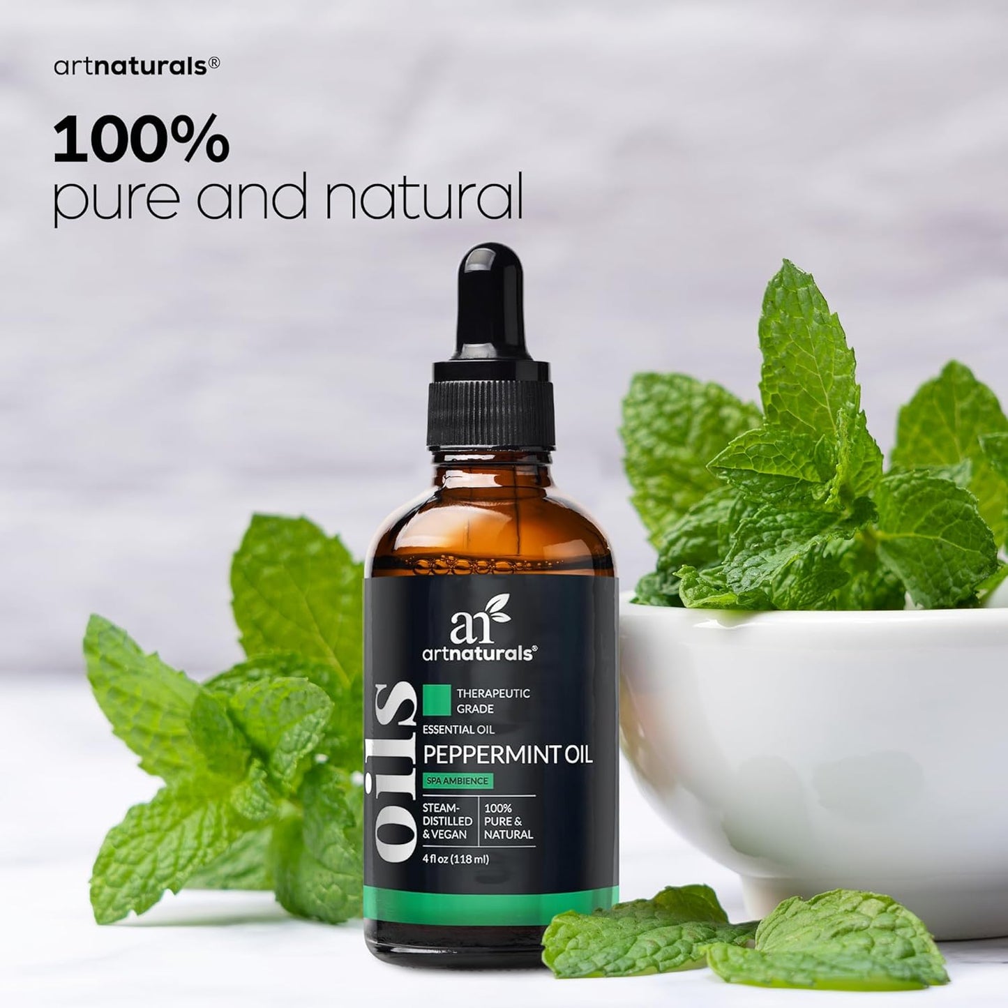 artnaturals Peppermint Essential Oil (4.0 Fl Oz / 118ml) - 100% Pure Undiluted Premium Therapeutic Grade Mentha Peperita - Fresh Mint for Hair Growth and Skin - Aromatherapy Oil for Diffuser