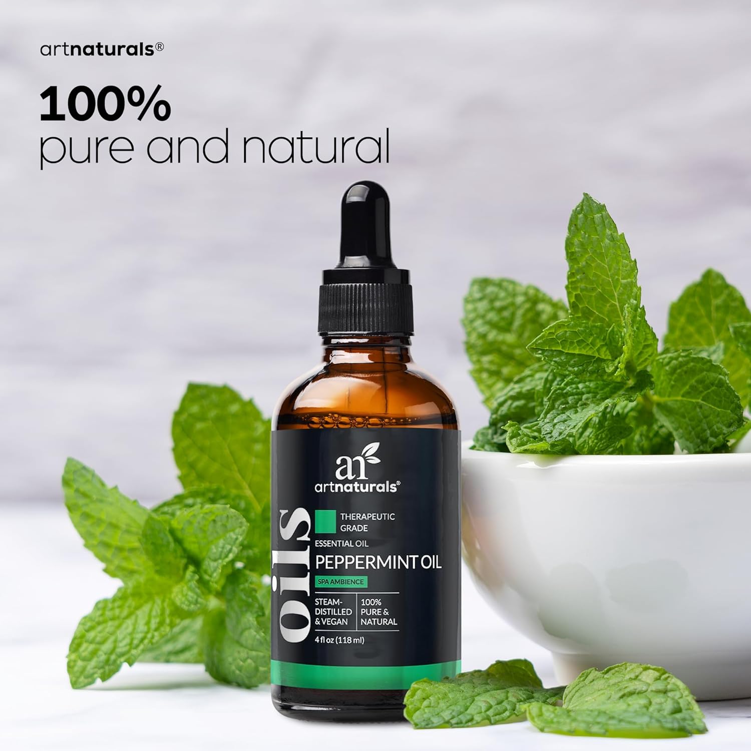 artnaturals Peppermint Essential Oil (4.0 Fl Oz / 118ml) - 100% Pure Undiluted Premium Therapeutic Grade Mentha Peperita - Fresh Mint for Hair Growth and Skin - Aromatherapy Oil for Diffuser