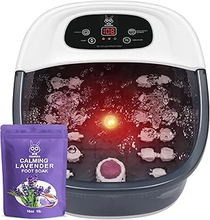 MoodRelish Foot Spa Bath Massager with Heat Bubbles and Vibration Massage and Jets, 16 OZ Calming Lavender Foot Soak Epsom Salt, Foot Soaker with Red Light, 22 Massage Rollers, Adjustable Temp - Grey