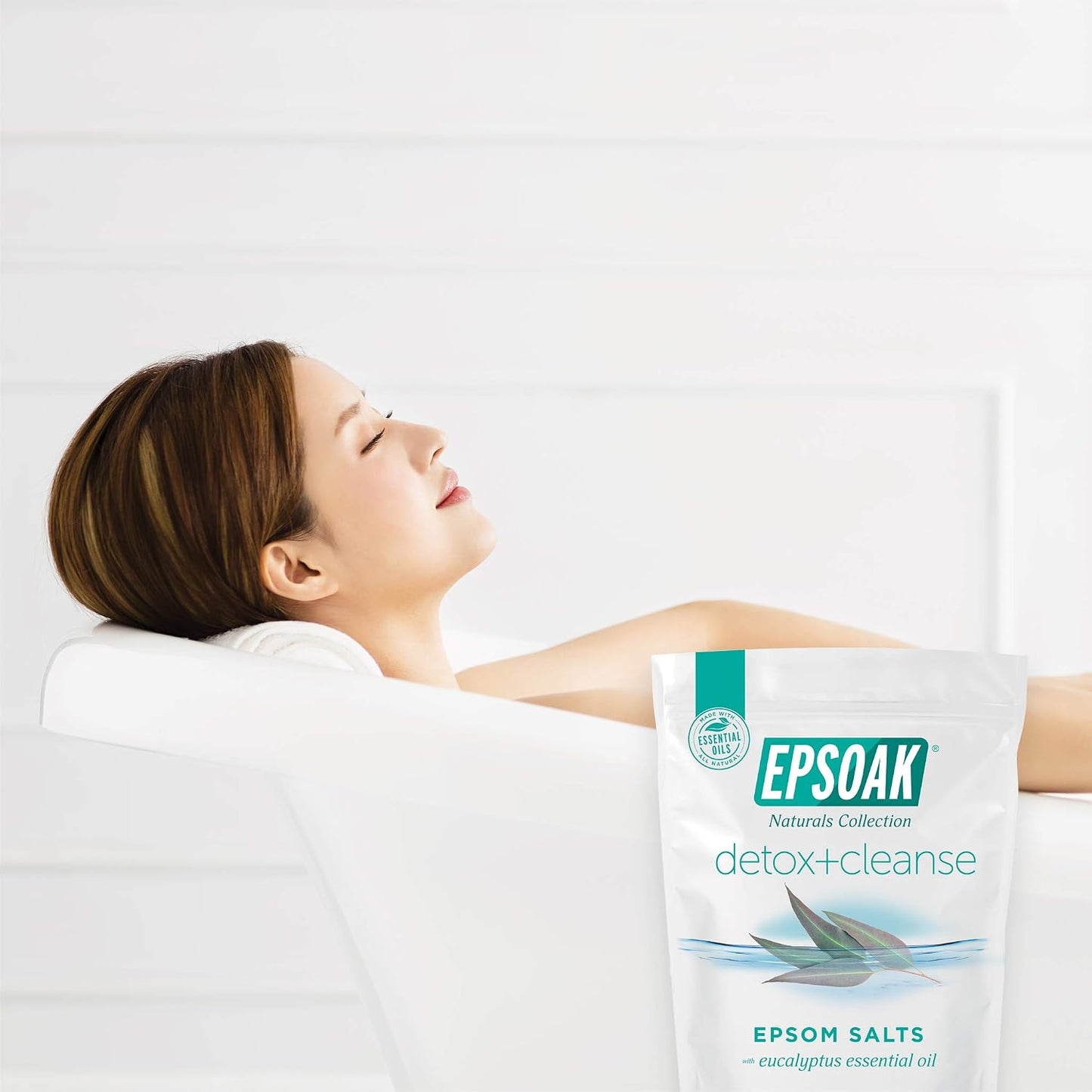 Epsoak Epsom Salt 2 lb. USP Magnesium Sulfate with Detox + Cleanse Scent Resealable Epsom Salt Bag, Made in The USA, Cruelty-Free Certified
