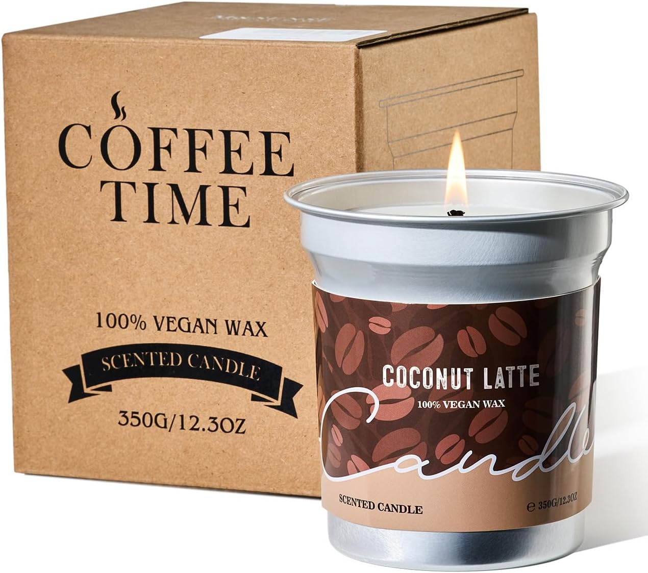 M&SENSE Coconut Latte Scented Candle, Soy Wax 12.3oz | 75 Hours Long Lasting, Clean Burn, Coffee Smelling, Non-Toxic Aromatherapy