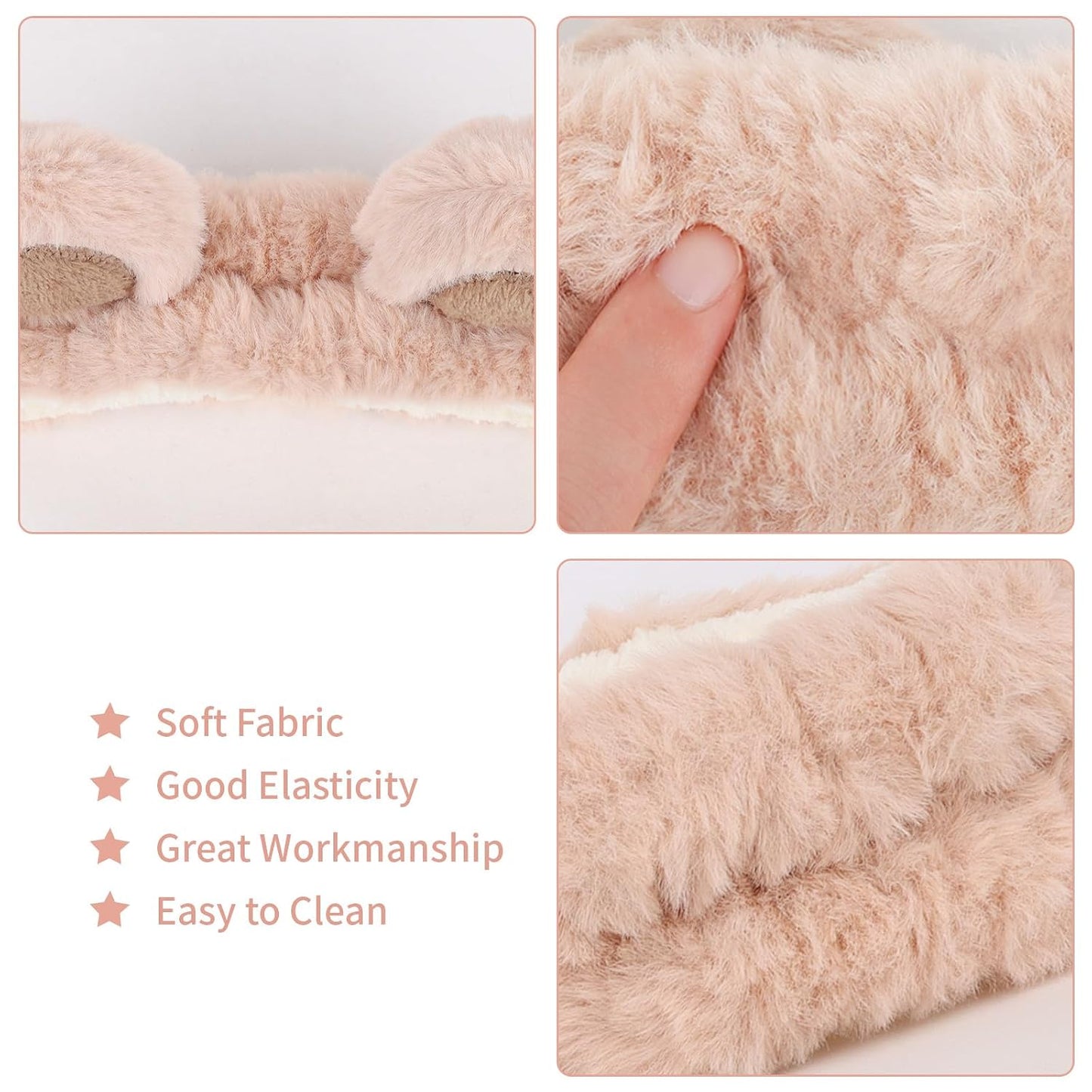 YISSION 4 PCS Plush Animal Headbands for Women & Girls, Cute Fuzzy Spa Headbands with Ears (Bear, Tiger, Cat Styles), Soft Elastic Hair Bands for Washing Face, Makeup, Skincare, Daily Wear