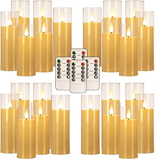 24 Pack LED Flameless Candles Set(14/16/18cm), Battery - Operated with 4 Remotes,Clear, Timer & Flickering/Steady Modes for Home décor, Wedding, Patio,Outdoor.