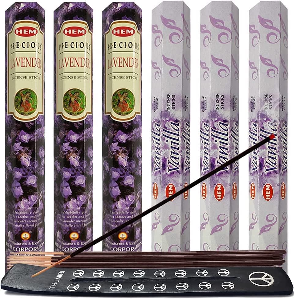 Lavender & Vanilla Incense Sticks & Holder Bundle Variety Pack from Hem Trumiri Insense Insence