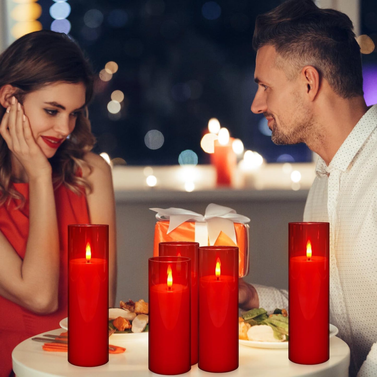 24-Pack Red Acrylic Flameless LED Candles with Remote Control - Realistic Flickering Battery - Operated Candles for Valentine's Day,Home Decor, Weddings, and Parties.