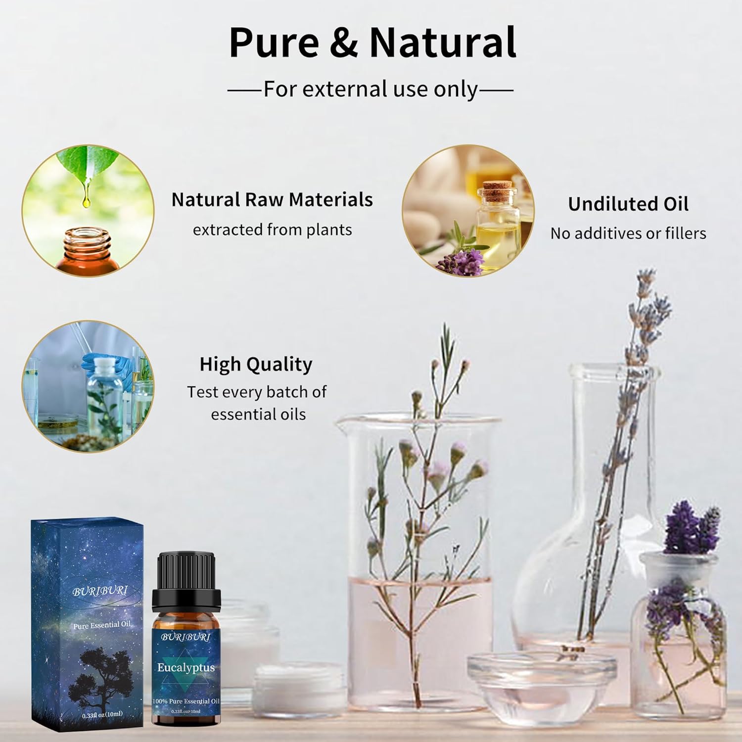 BURIBURI Eucalyptus Oil and Lavender Essential Oil Set 2 Pack, 100% Pure Diffuser Oil Eucalyptus Essential Oil for Massage, Soap Making
