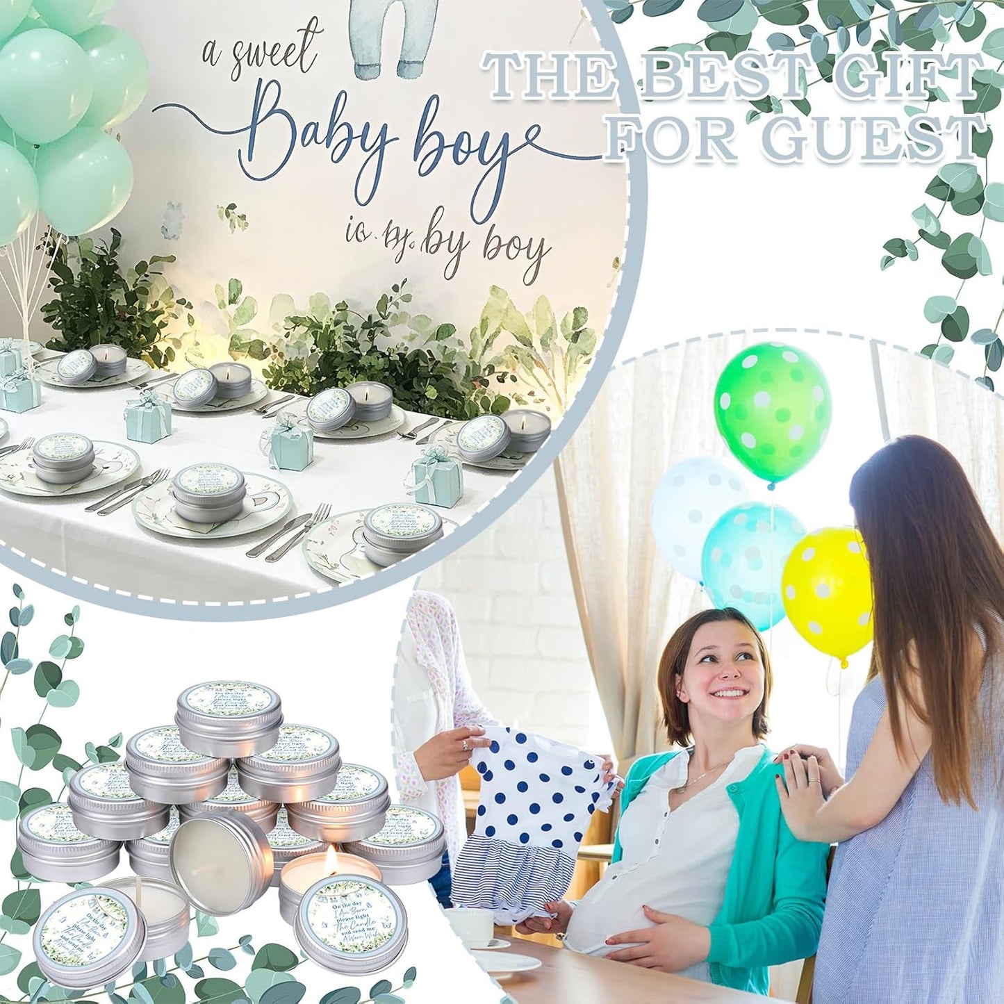 MTLEE 50 Pcs Greenery Baby Shower Scented Candles for Boy Gift Travel Tin Candle Aromatherapy Candle Favors for Winter Baby Shower Favors Wedding Gifts, Compound Scent Essential Oil