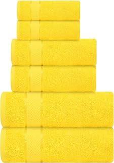 Bath Towels Set-100% Cotton-2 Towels, 2 Hand & Washcloths-Large, Quick Dry, Absorbent, Soft Plush-Home, Gym, Spa, Hotel, Pool, Shower -6 Piece Luxury Bathroom - Yellow
