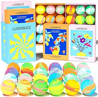 Bath Bombs Gift Se, 24 Pack Bubble Bombs with 12 Unique Scents, Floral & Fruity Collections, Skin-Soothing & Mood-Enhancing, Spa Gifts for Women, Wife, Stress Relief & Relaxation