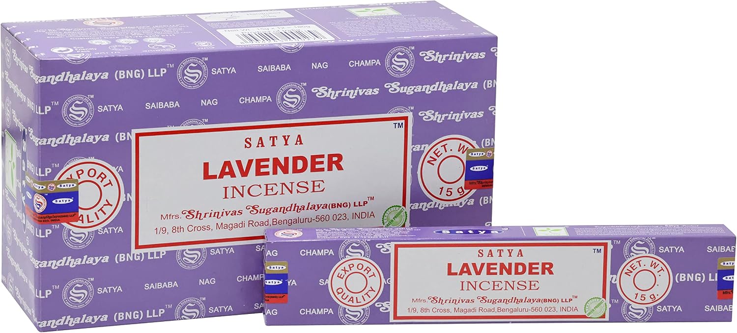 EARTH Satya Lavender Incense Sticks 15 GMS (Pack of 12) (Green Certified) Indian Perfumed Hand Rolled Agarbatti Perfect for Worship,Relaxation, Medication.