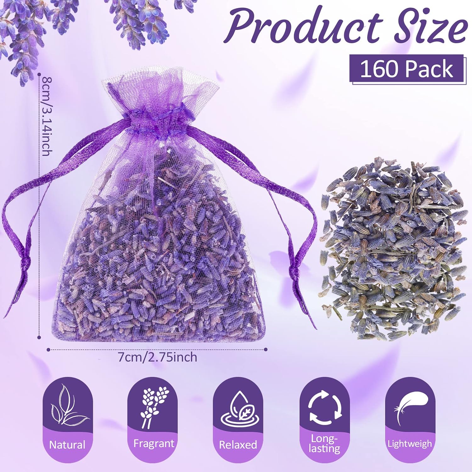Demissle 160 Pcs Purple Lavender Sachets Bags Bulk French Lavender Sachets for Drawers and Closets Home Fragrance Dried Flower Bridal Shower Wedding Favors Car