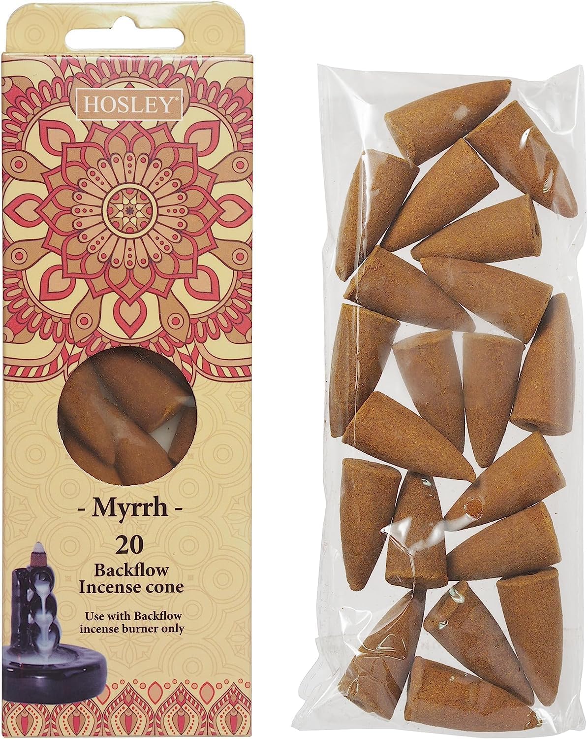 Hosley Myrrh Backflow Brown Incense Cones, Long Lasting Aroma for Positivity & Pure Air, Wood Powder, Aromatherapy for Stress Relief, Air Purifier & Cleansing, Gift Set - Pack of 120 Pcs Cones